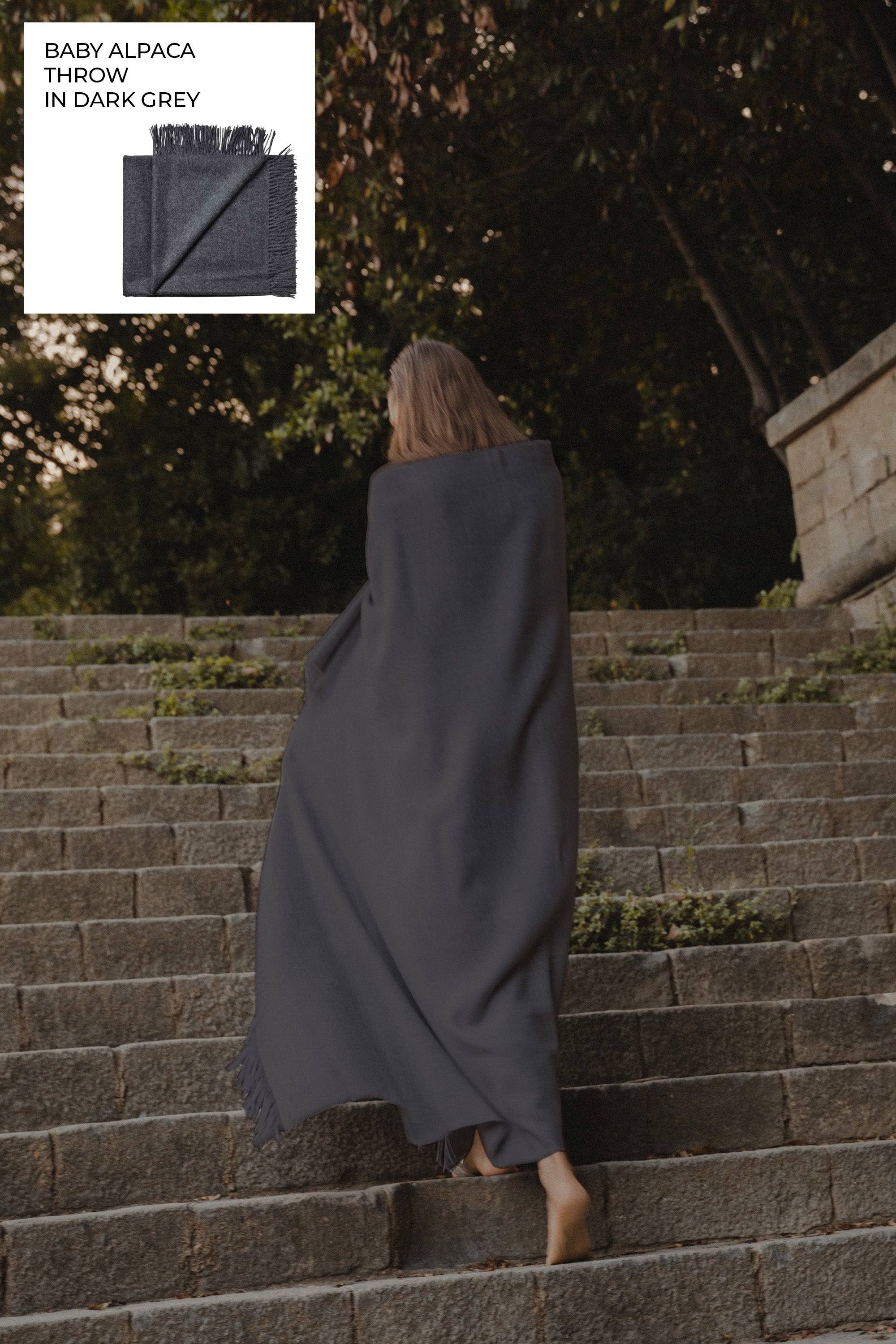 Riley Alpaca Oversized Throw Scarf in Dark Grey