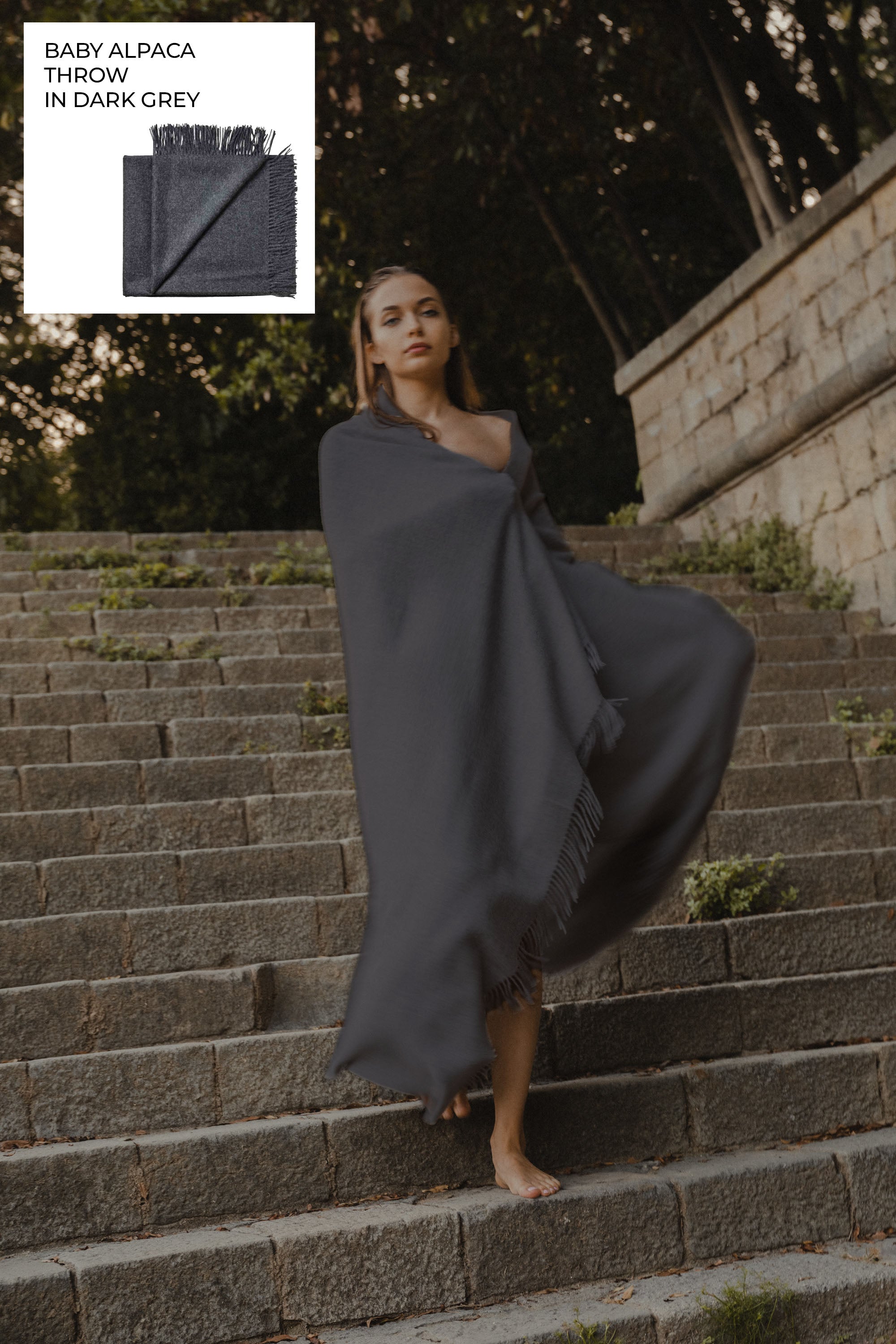 Riley Alpaca Oversized Throw Scarf in Dark Grey
