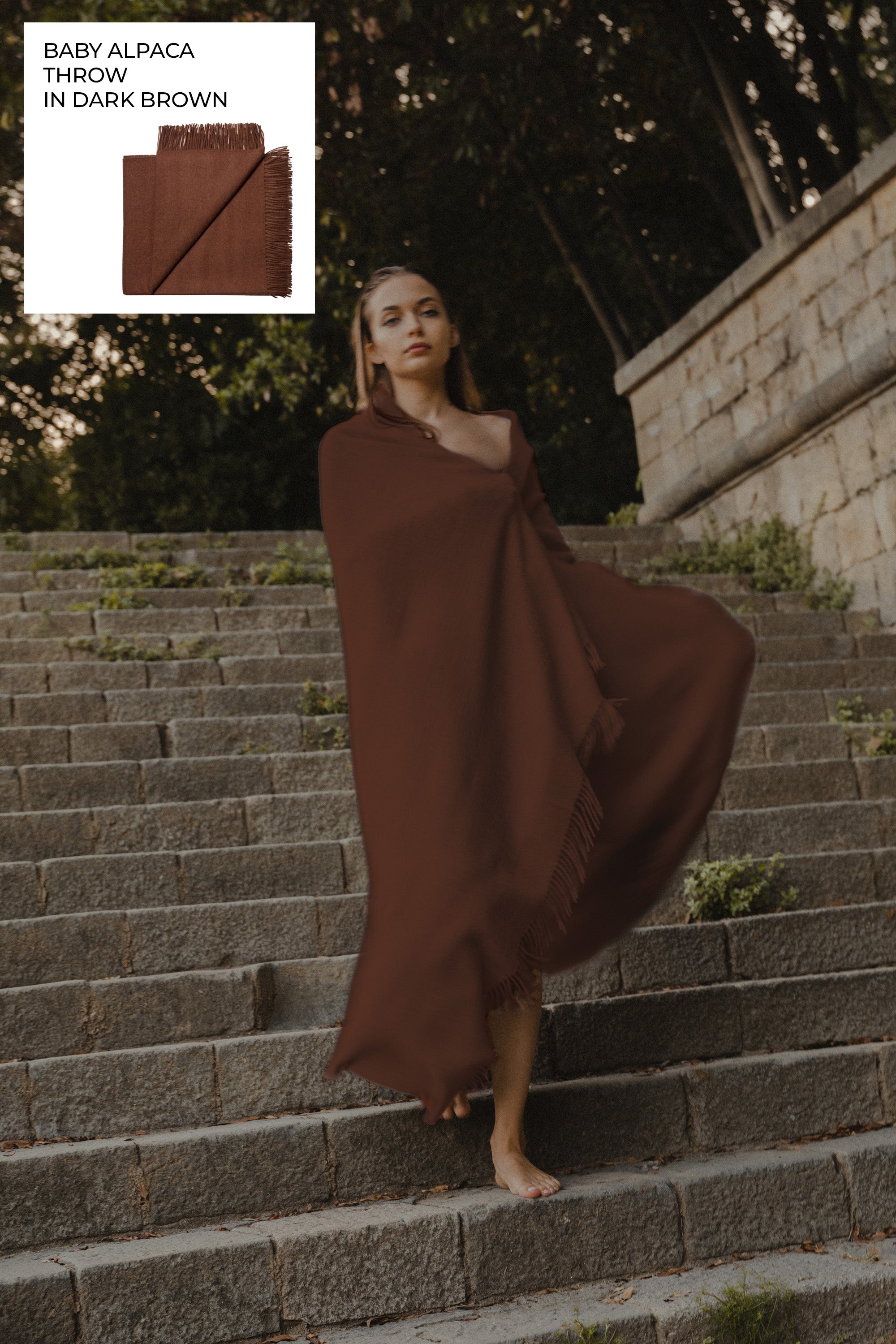 Riley Alpaca Oversized Throw Scarf in Dark Brown