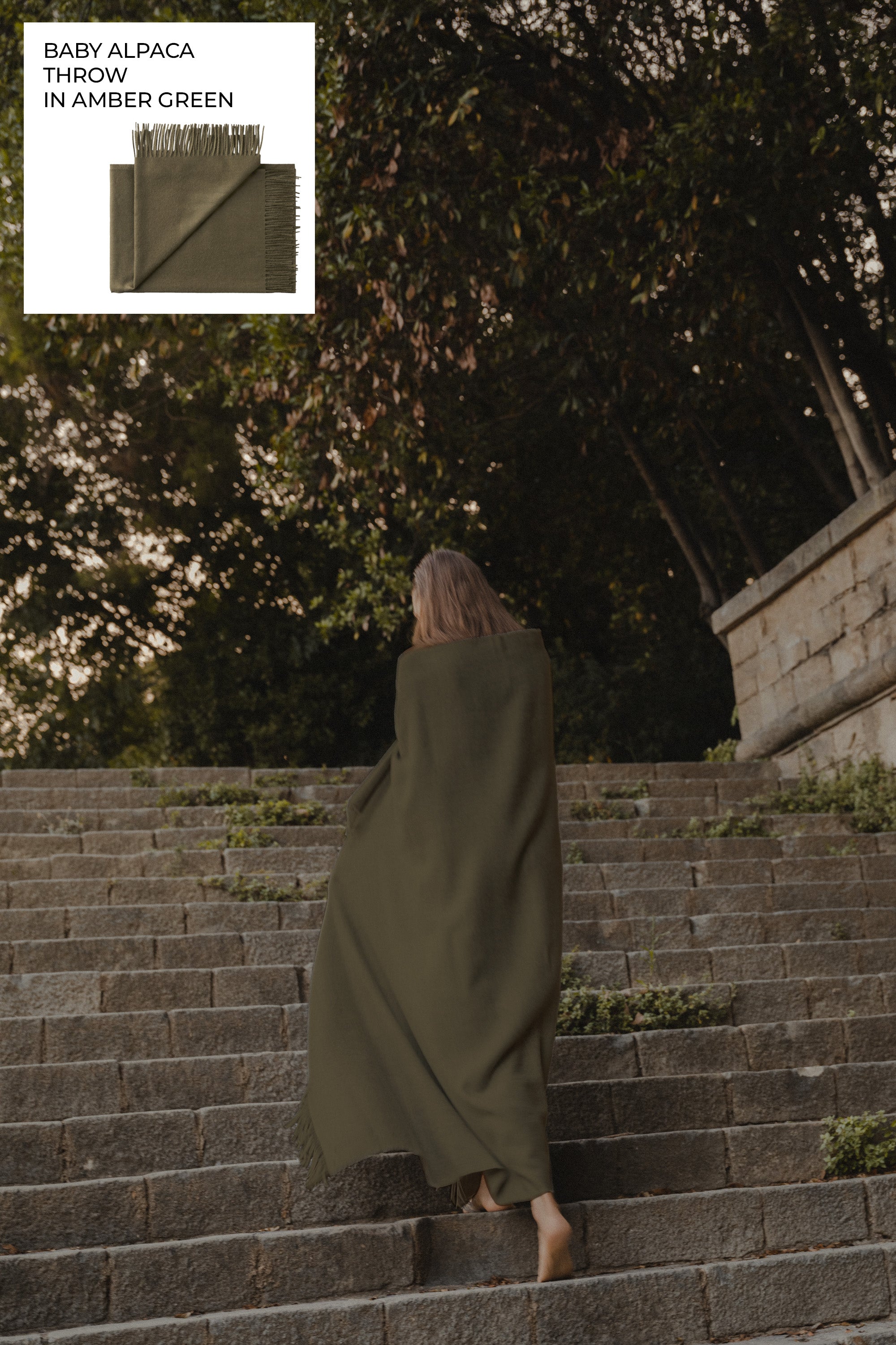 Riley Alpaca Oversized Throw Scarf in Amber Green