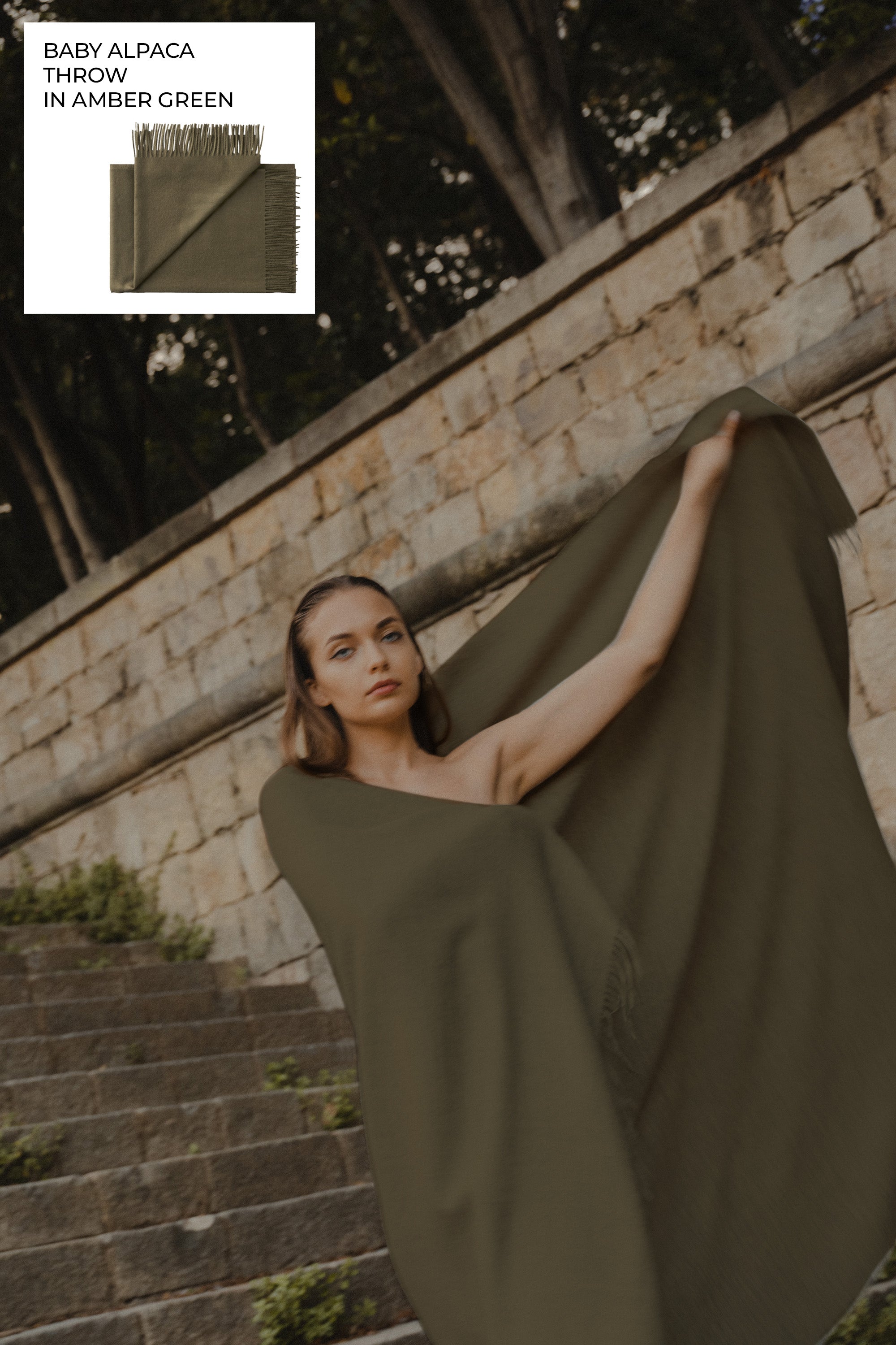 Riley Alpaca Oversized Throw Scarf in Amber Green