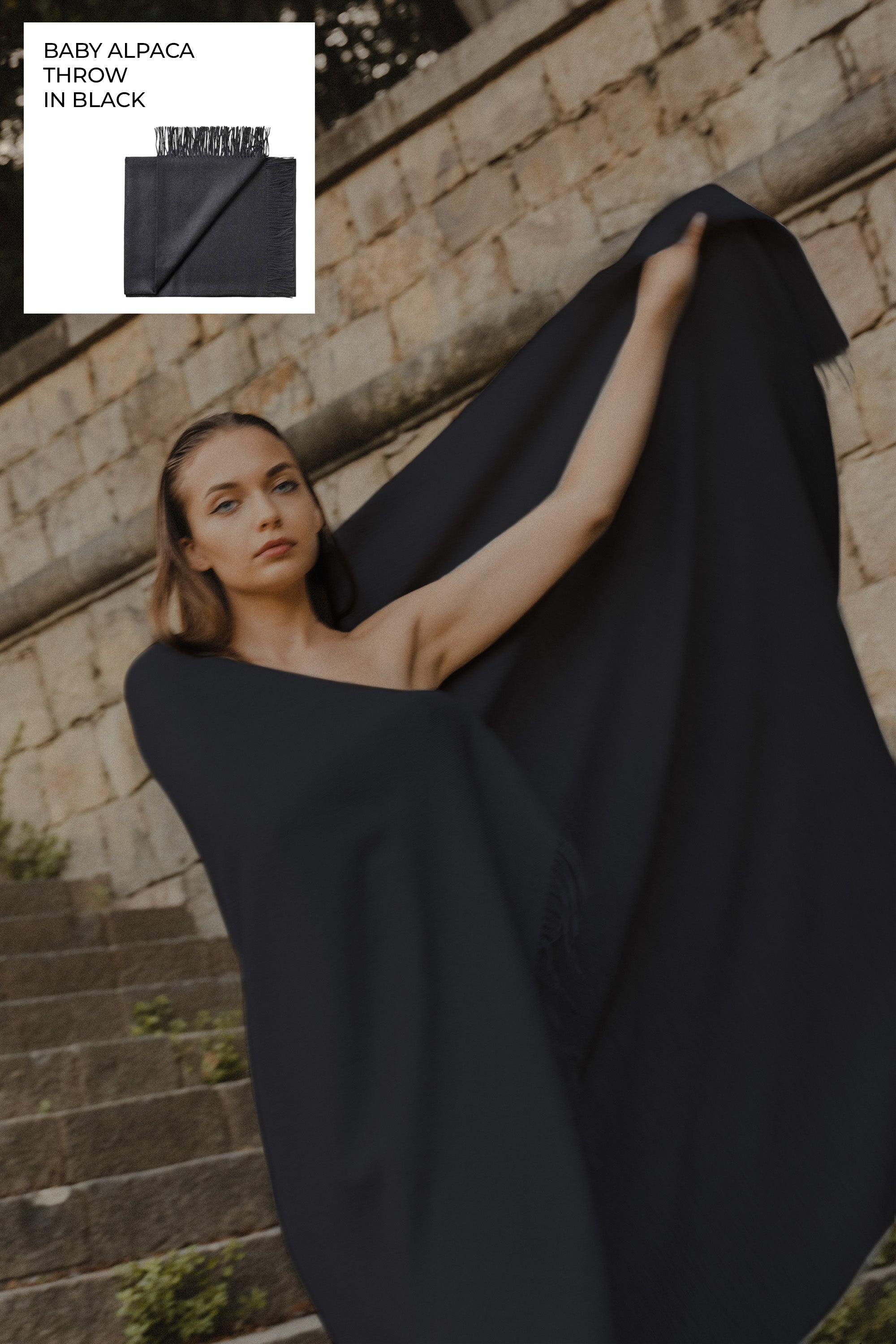 Riley Alpaca Oversized Throw Scarf in Black