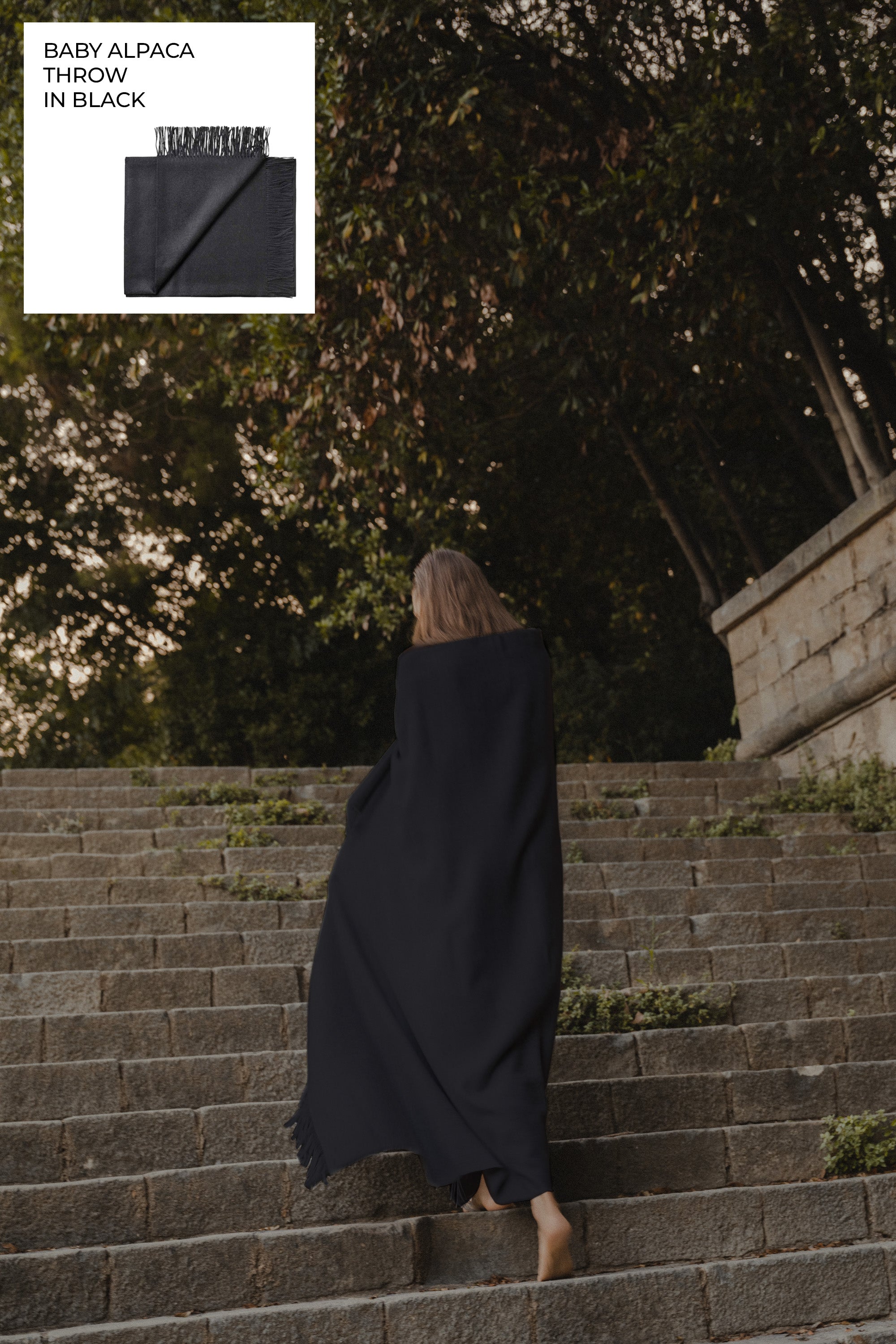 Riley Alpaca Oversized Throw Scarf in Black