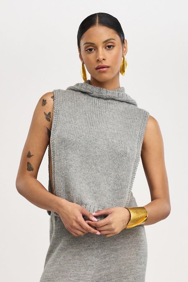 The Alpaca Knit Poncho in Light Grey