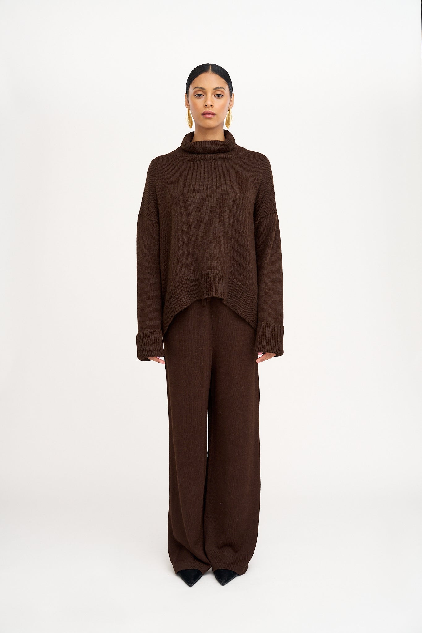 Avery Alpaca Wide Leg Pants in Brown