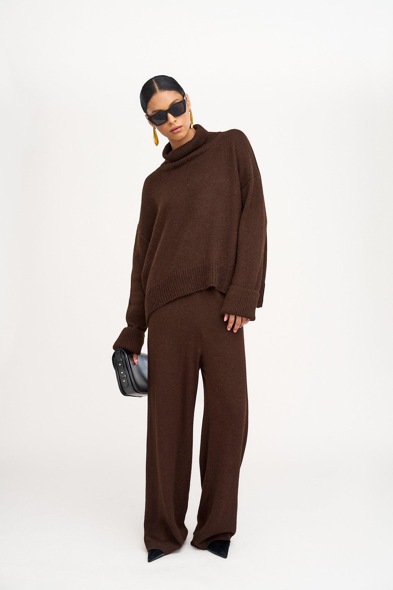 Avery Alpaca Wide Leg Pants in Brown