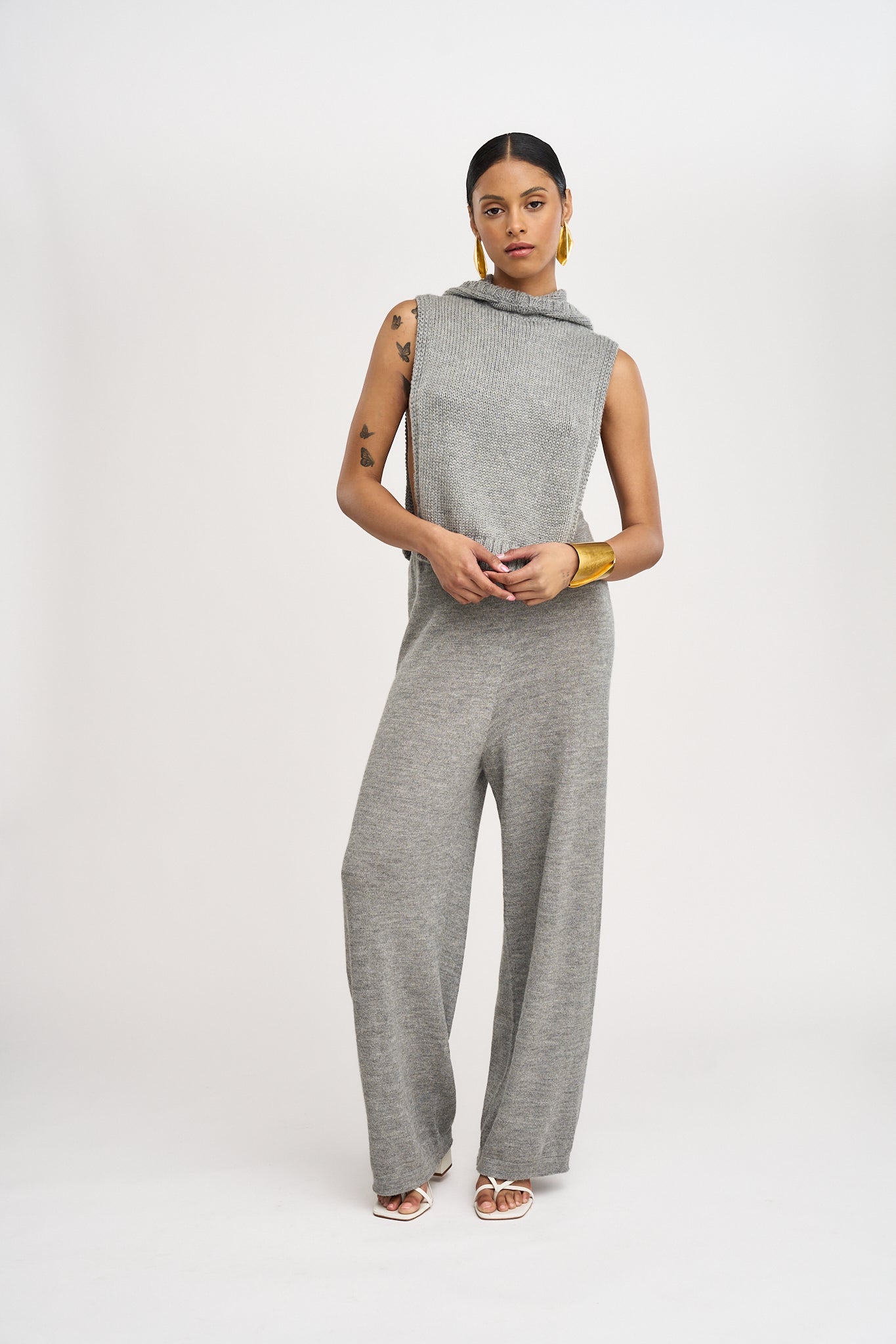 Avery Alpaca Wide Leg Pants in Light Grey