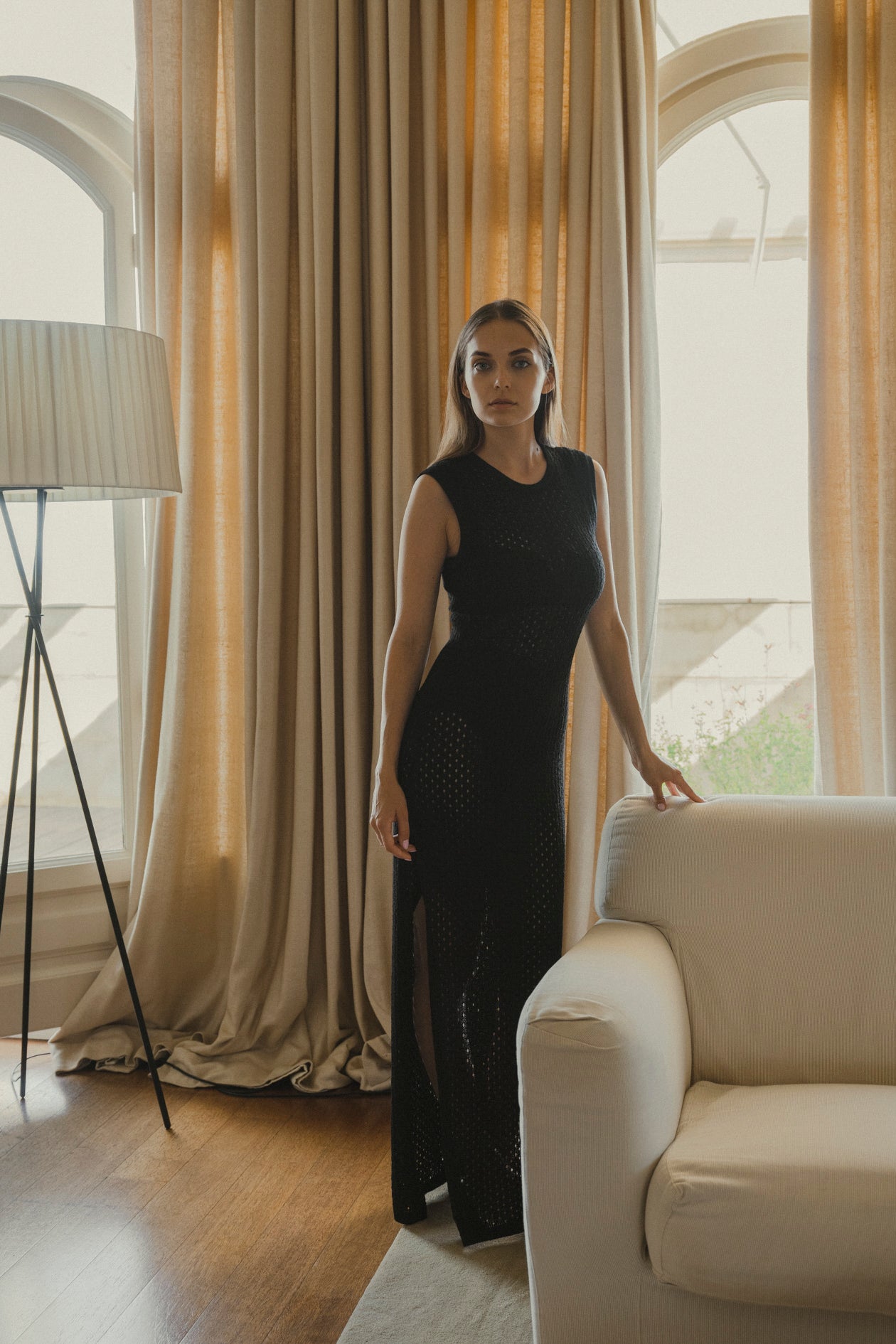 Aurora Alpaca Knit Maxi Dress in black