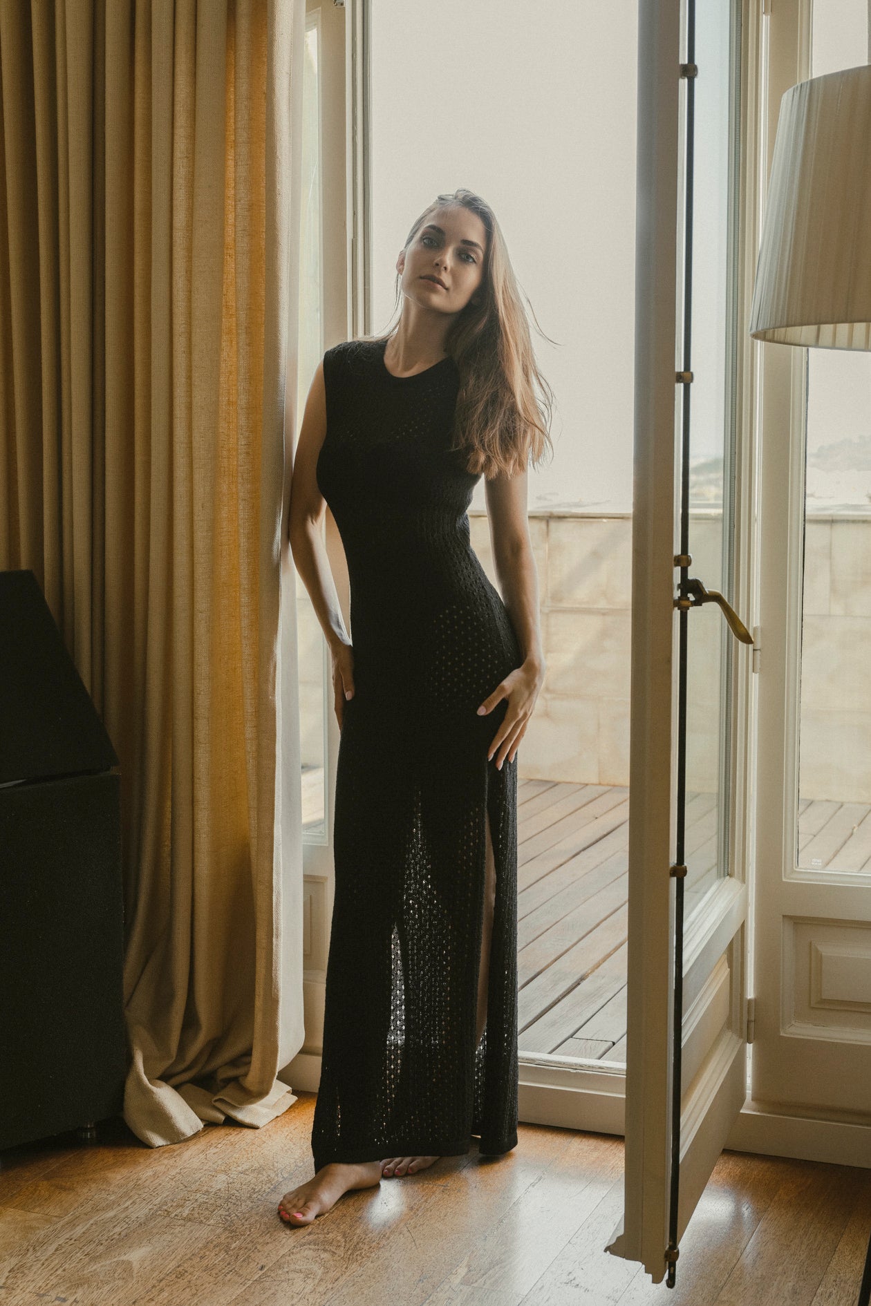 Aurora Alpaca Knit Maxi Dress in black