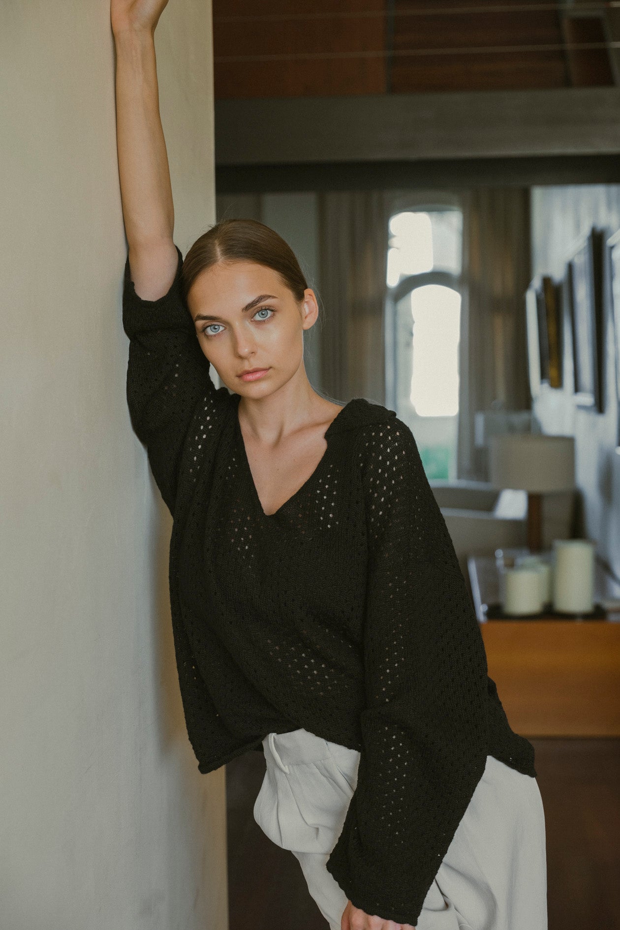 Haze Alpaca Crochet Sweater in black