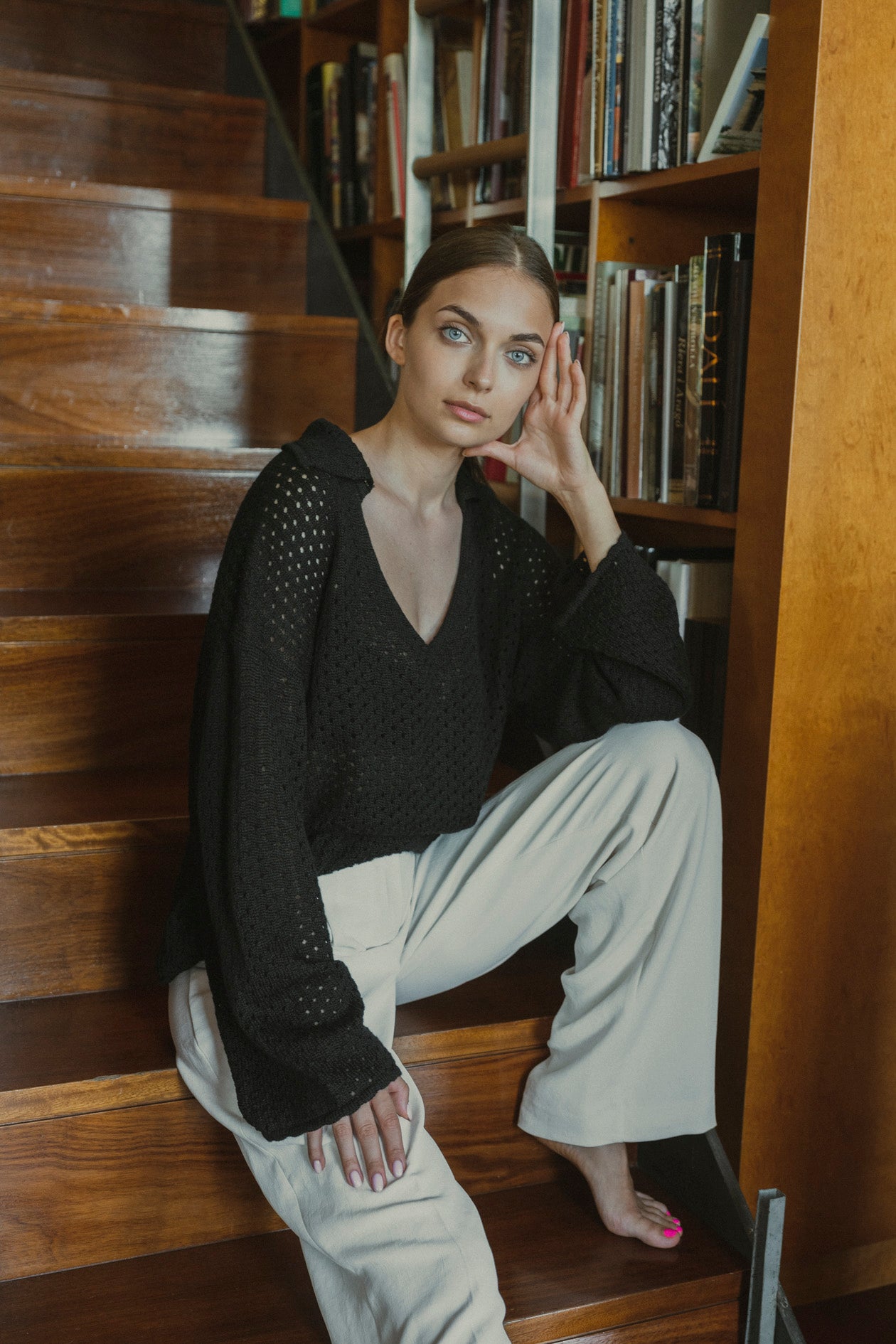 Haze Alpaca Crochet Sweater in black