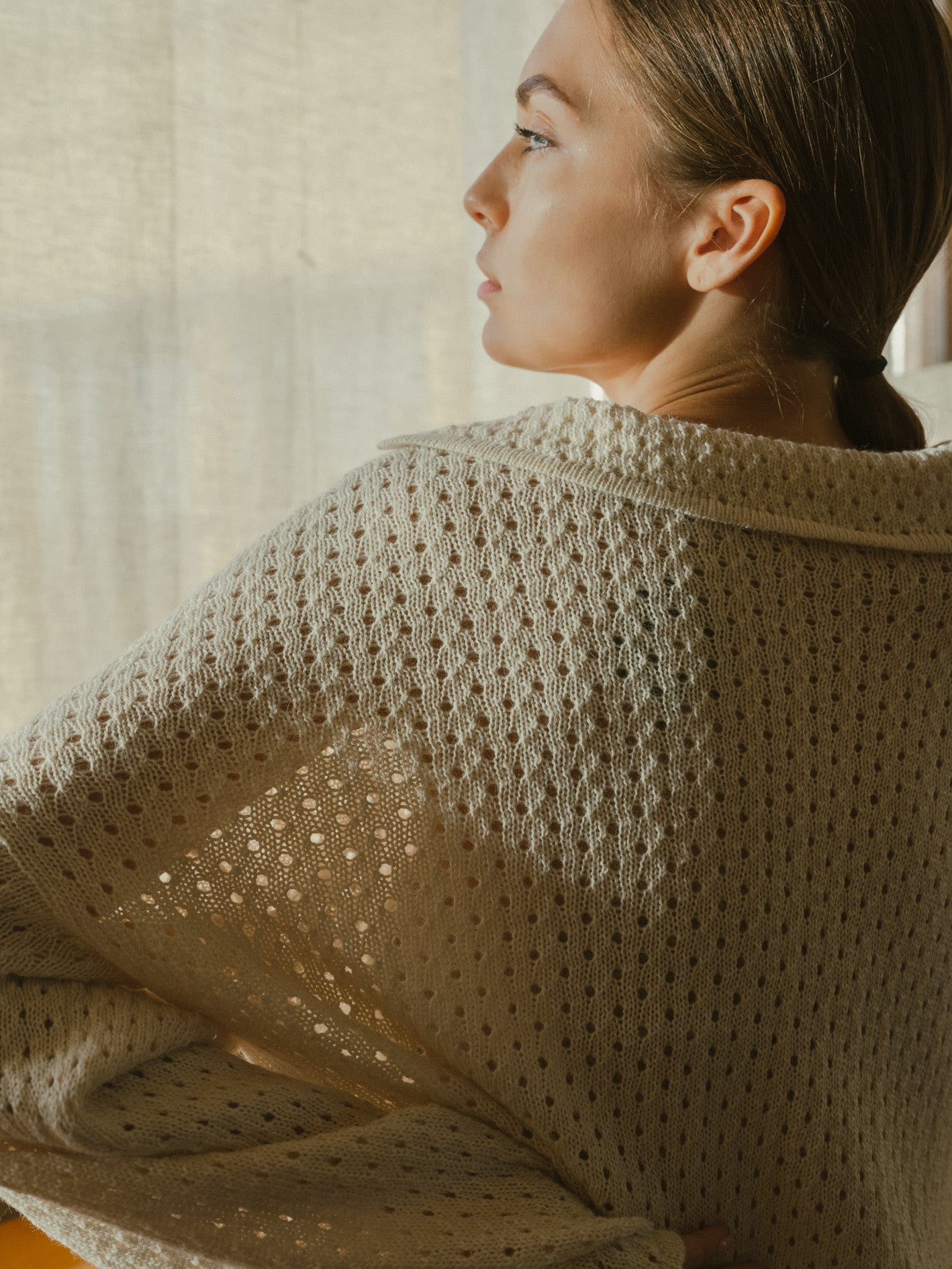 Haze Alpaca Crochet Sweater in cream