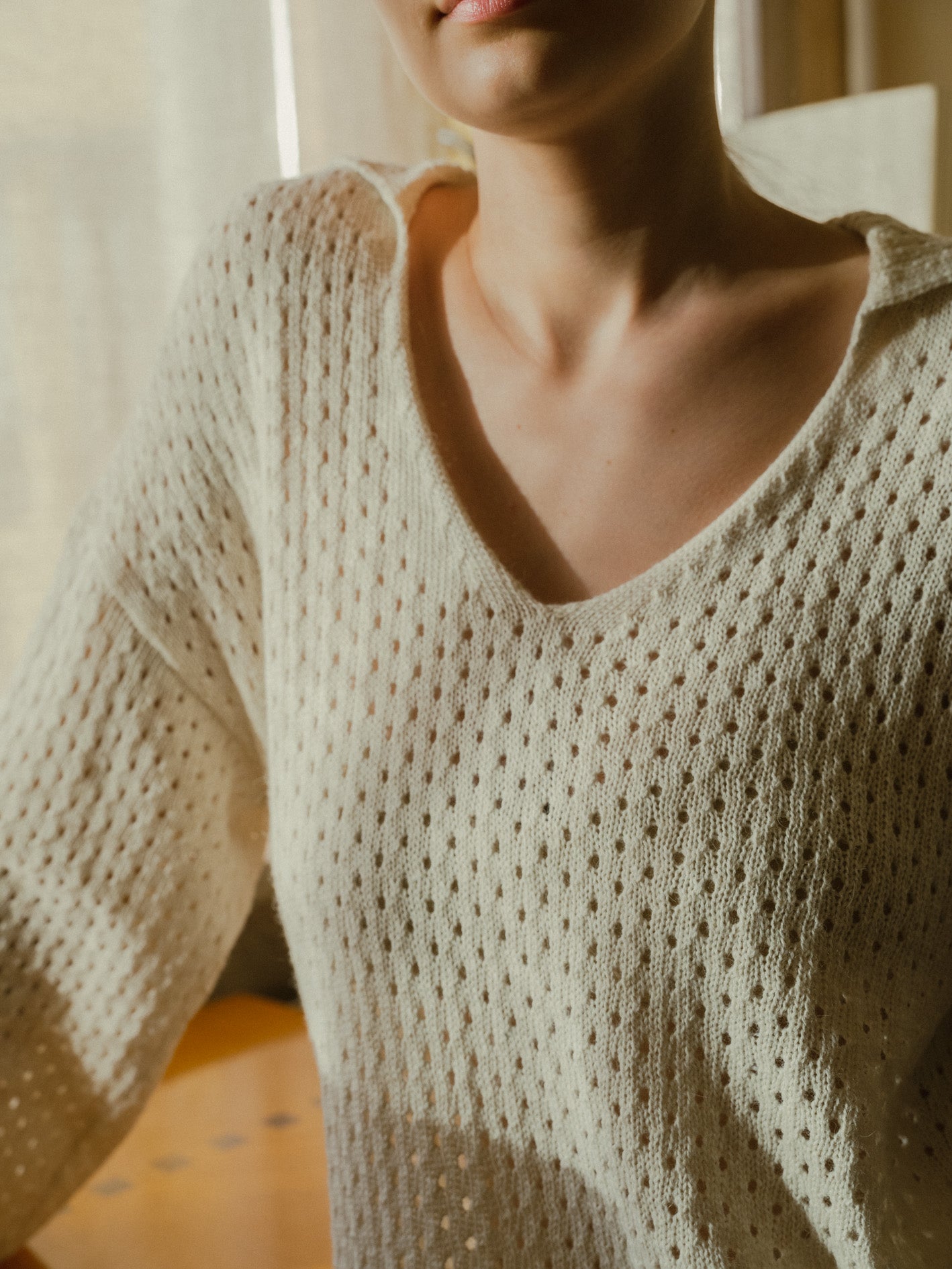 Haze Alpaca Crochet Sweater in cream
