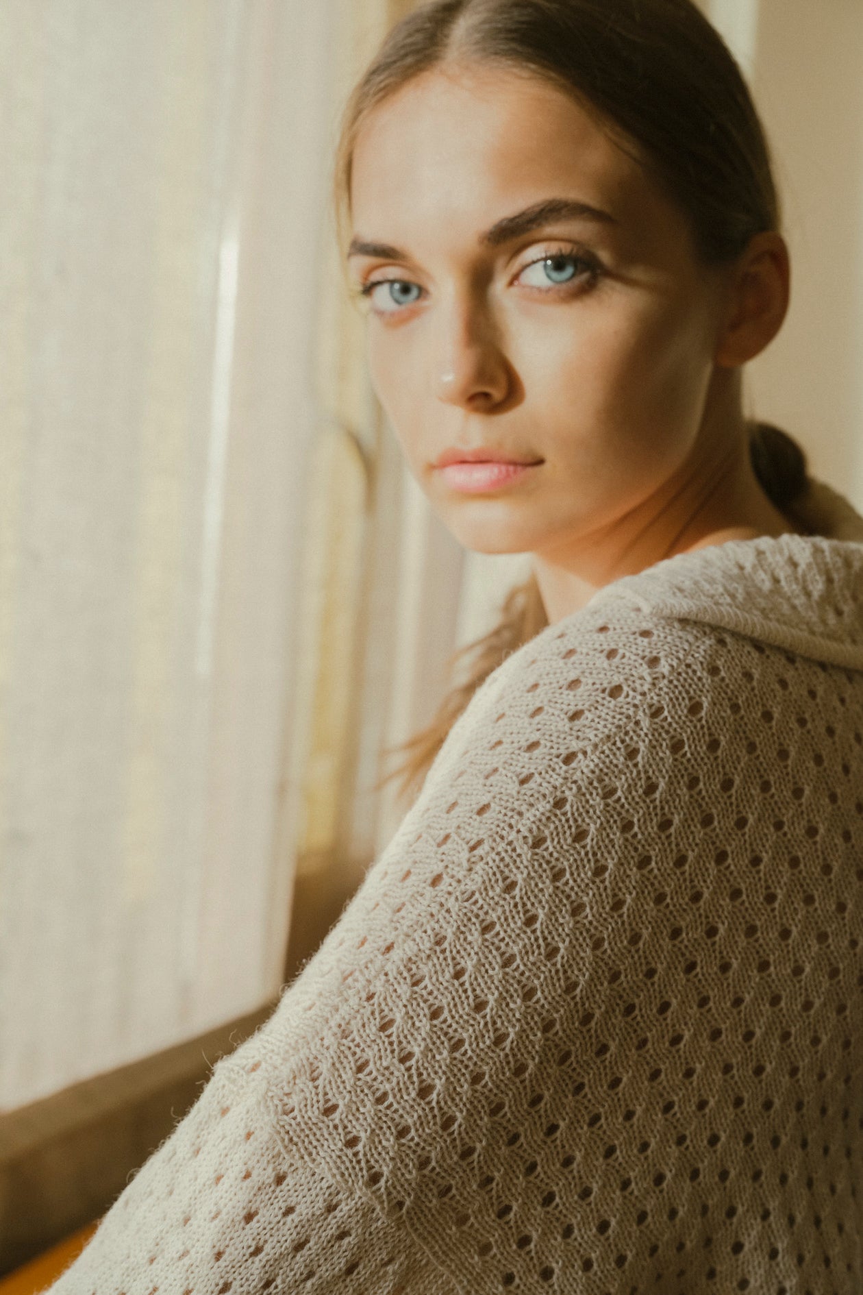 Haze Alpaca Crochet Sweater in cream