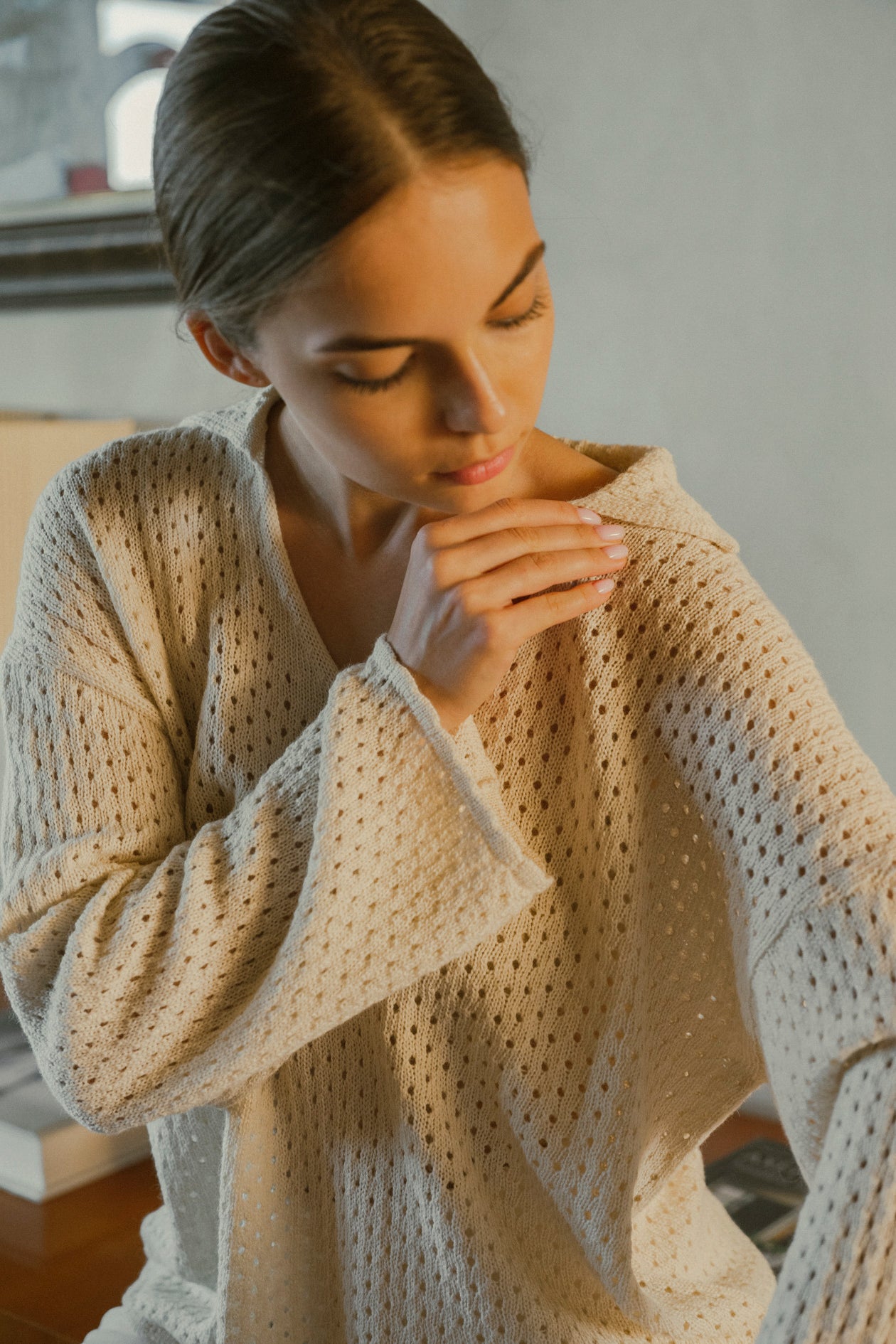 Haze Alpaca Crochet Sweater in cream