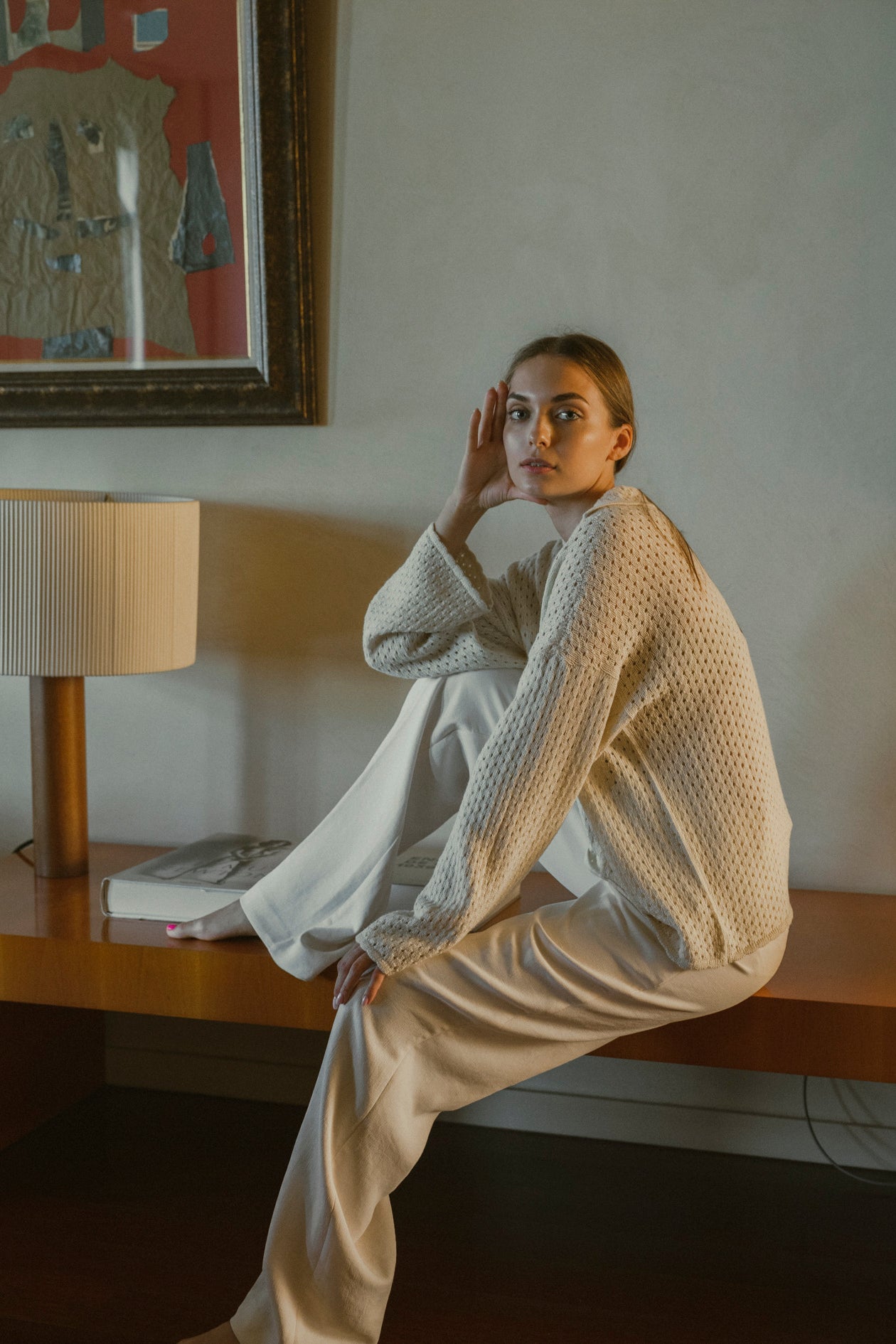 Haze Alpaca Crochet Sweater in cream