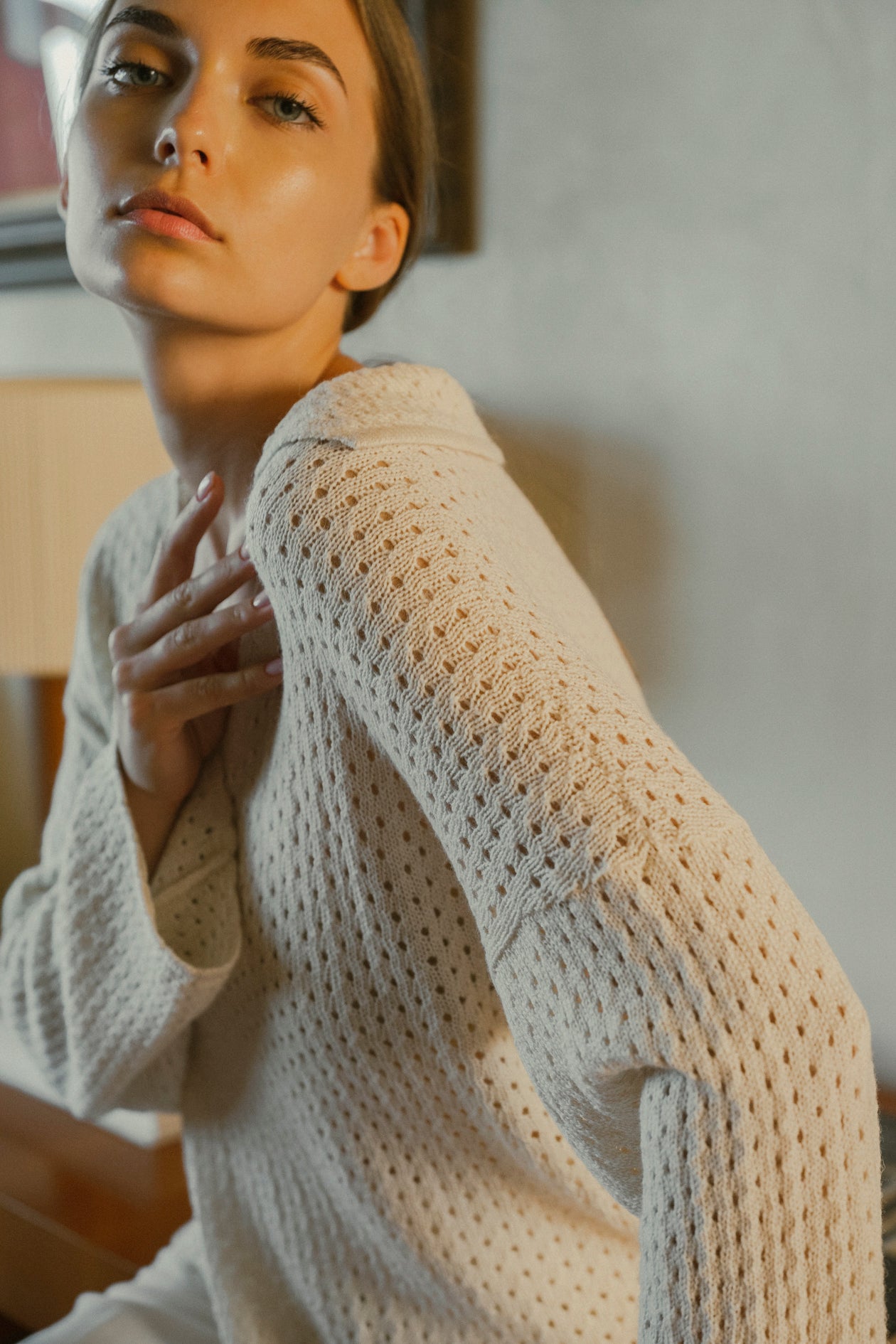 Haze Alpaca Crochet Sweater in cream