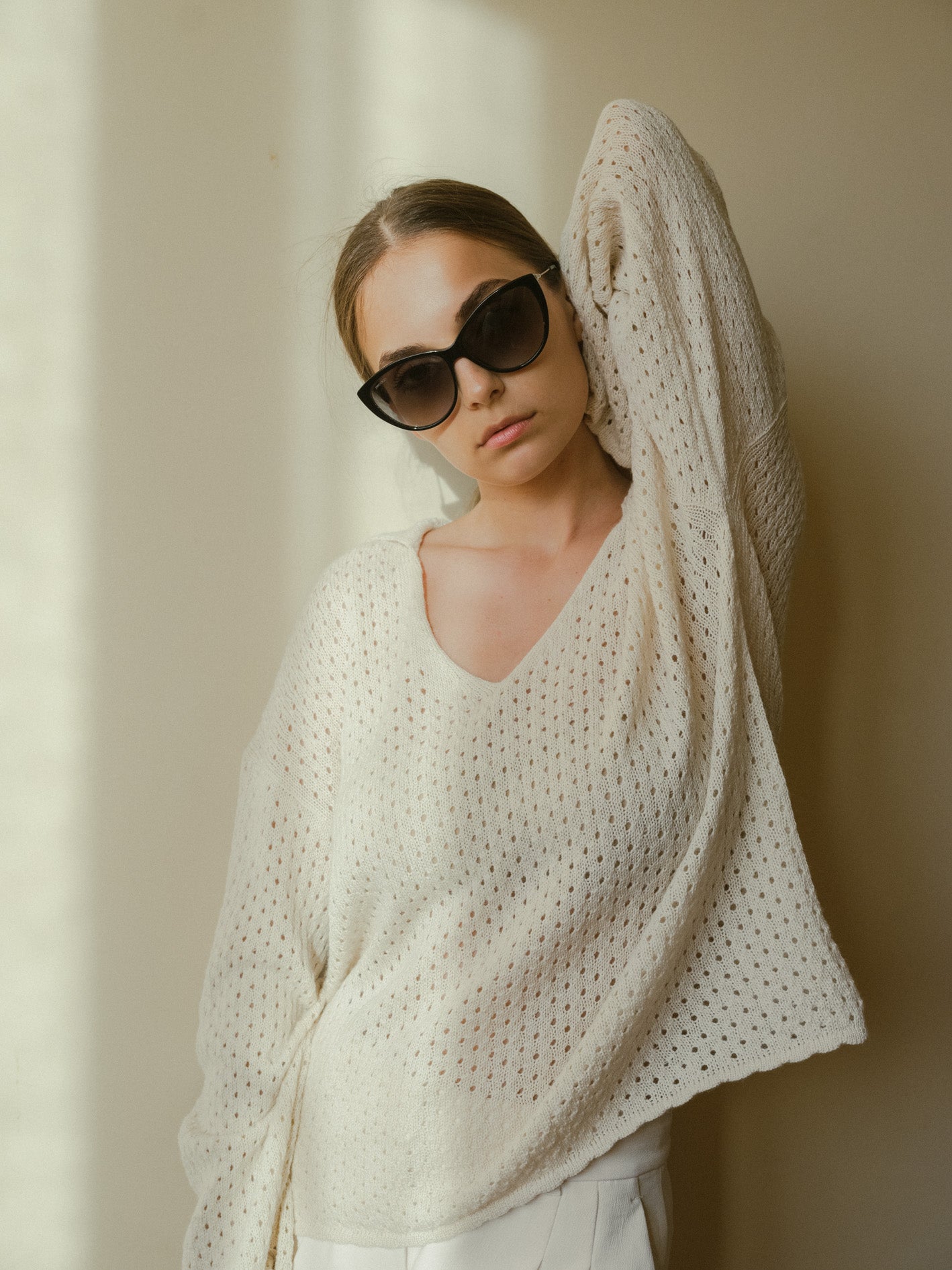 Haze Alpaca Crochet Sweater in cream