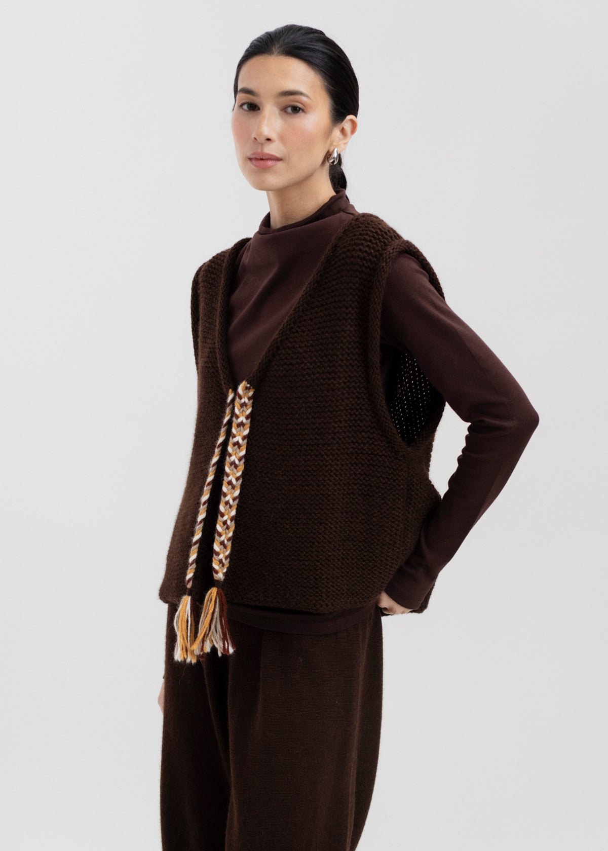 The Vela Braid Vest in Chocolate Brown