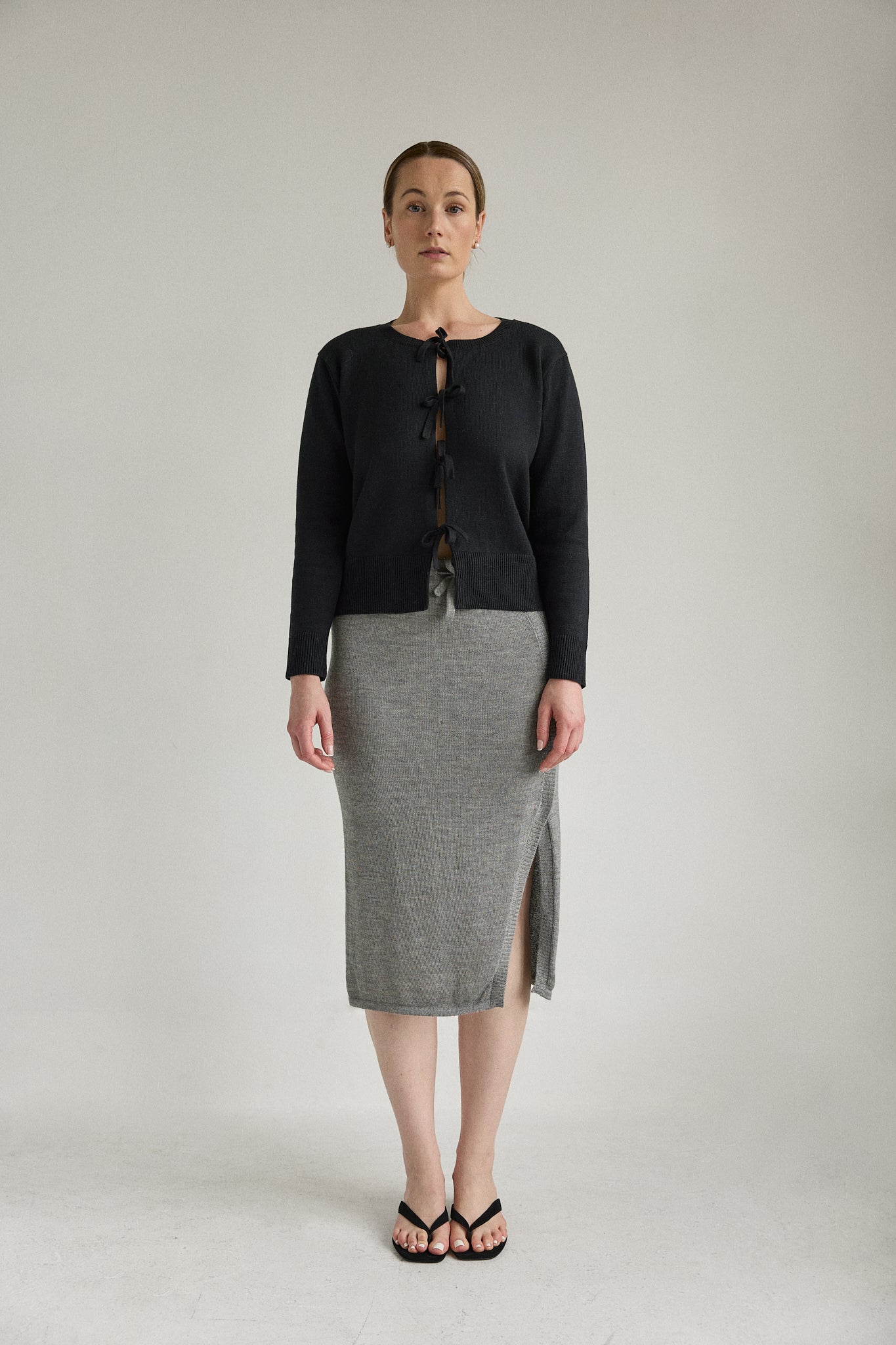 The Elise Midi Skirt in Mist Grey