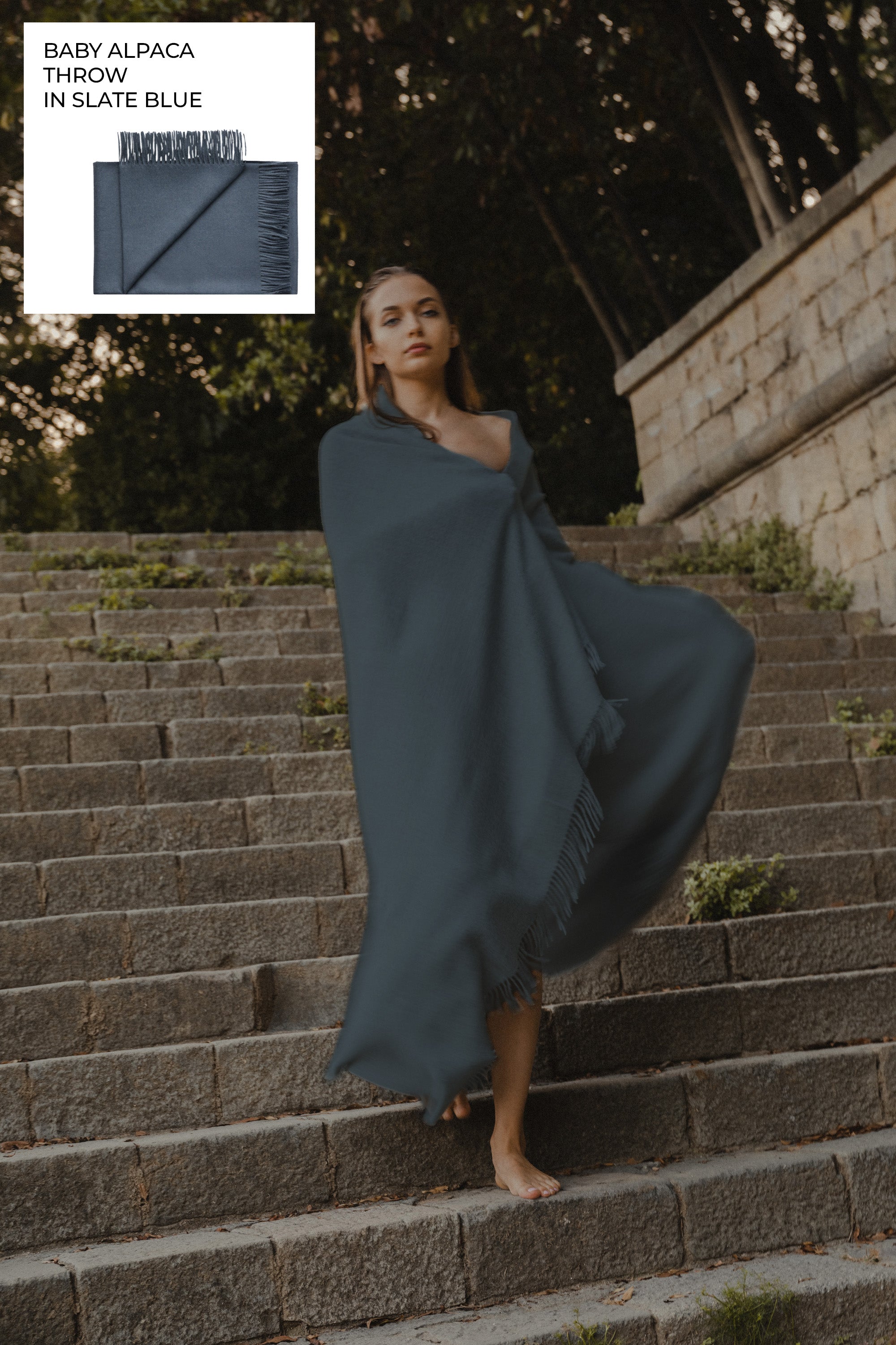 Riley Alpaca Oversized Throw Scarf in Slate Blue