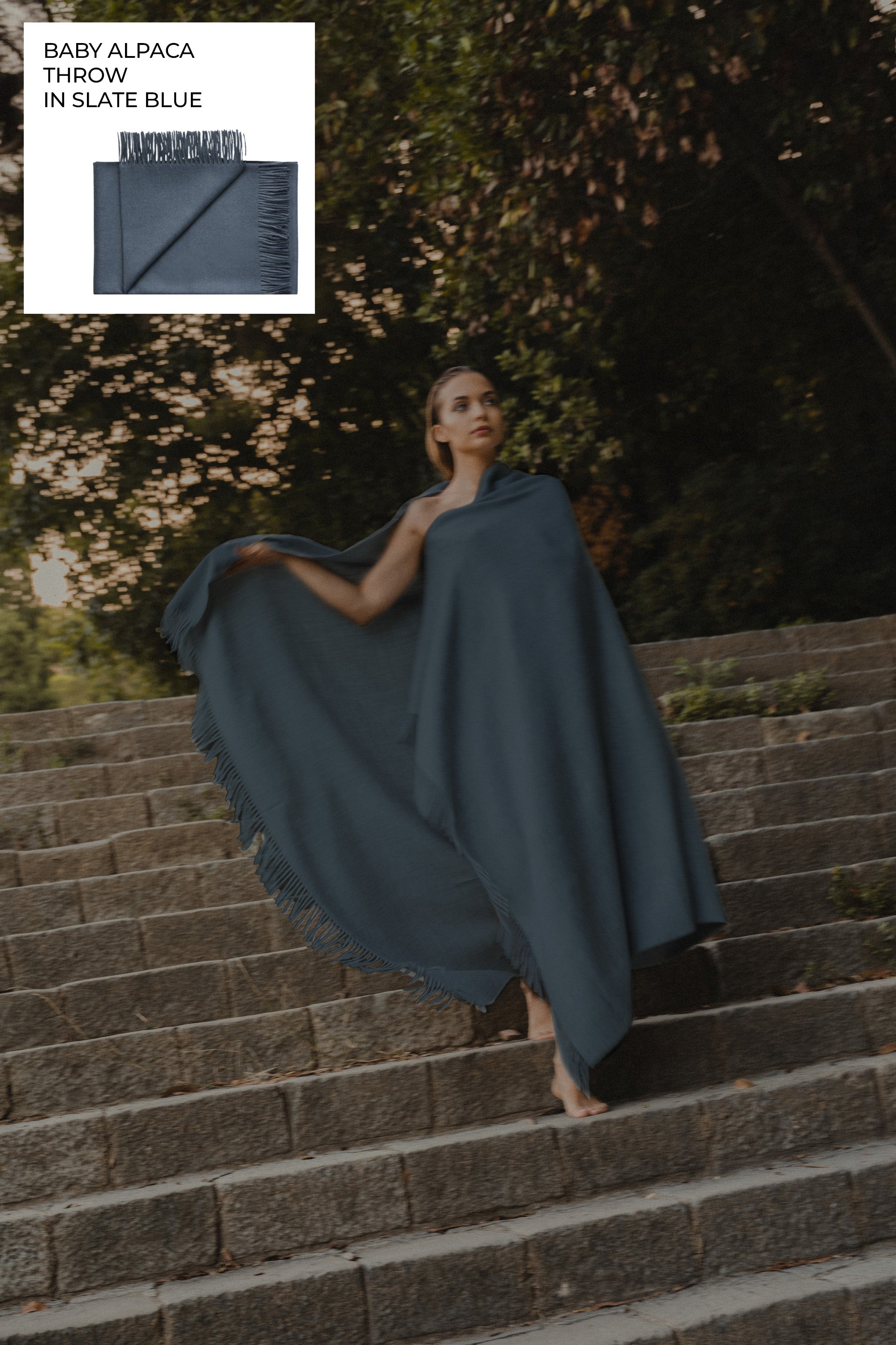 Riley Alpaca Oversized Throw Scarf in Slate Blue
