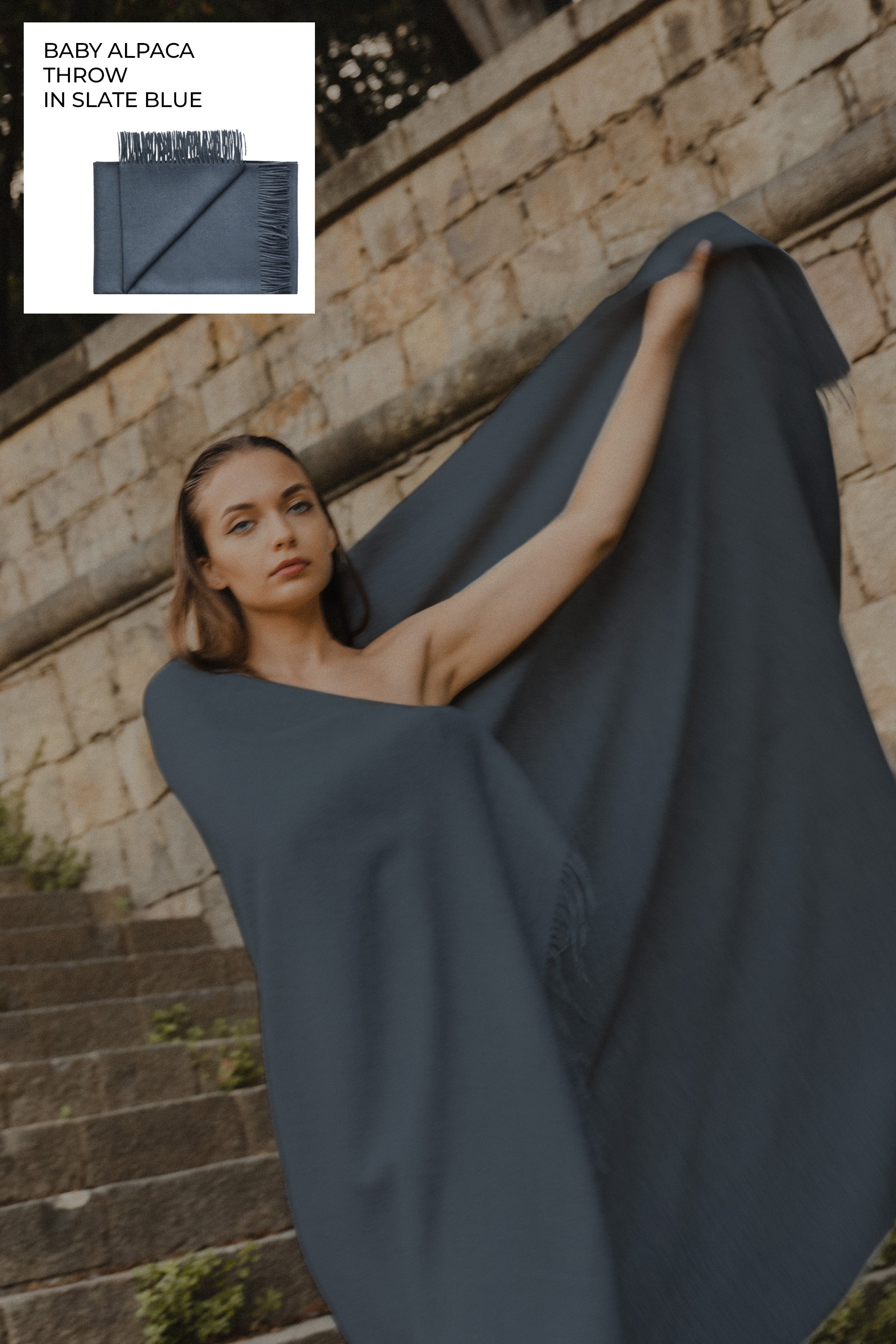 Riley Alpaca Oversized Throw Scarf in Slate Blue