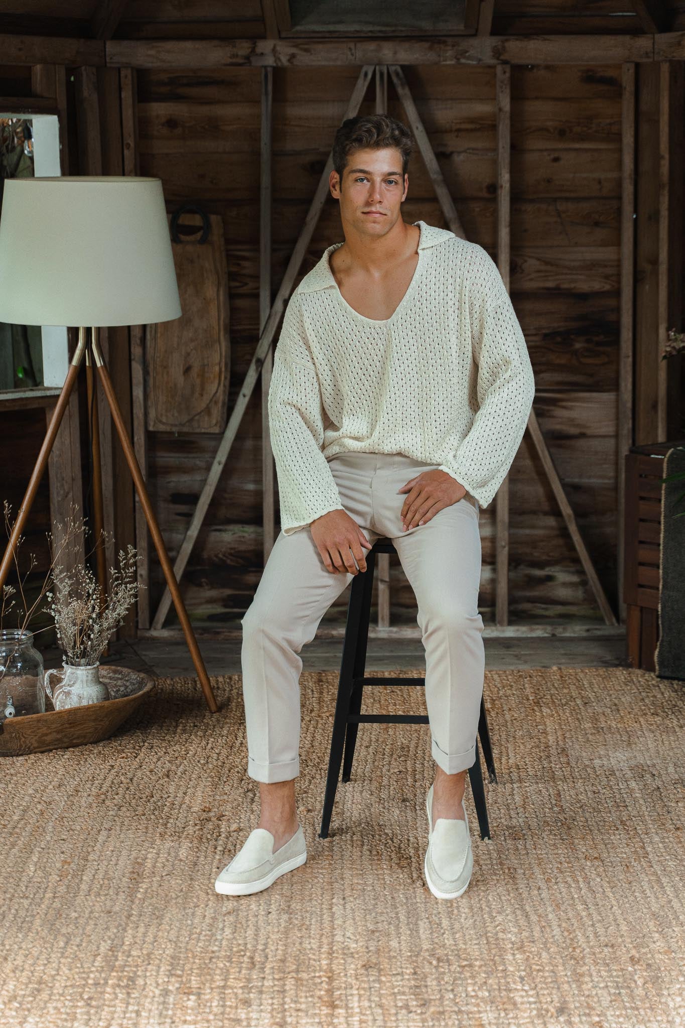 The Haze Alpaca Open Knit Sweater in cream