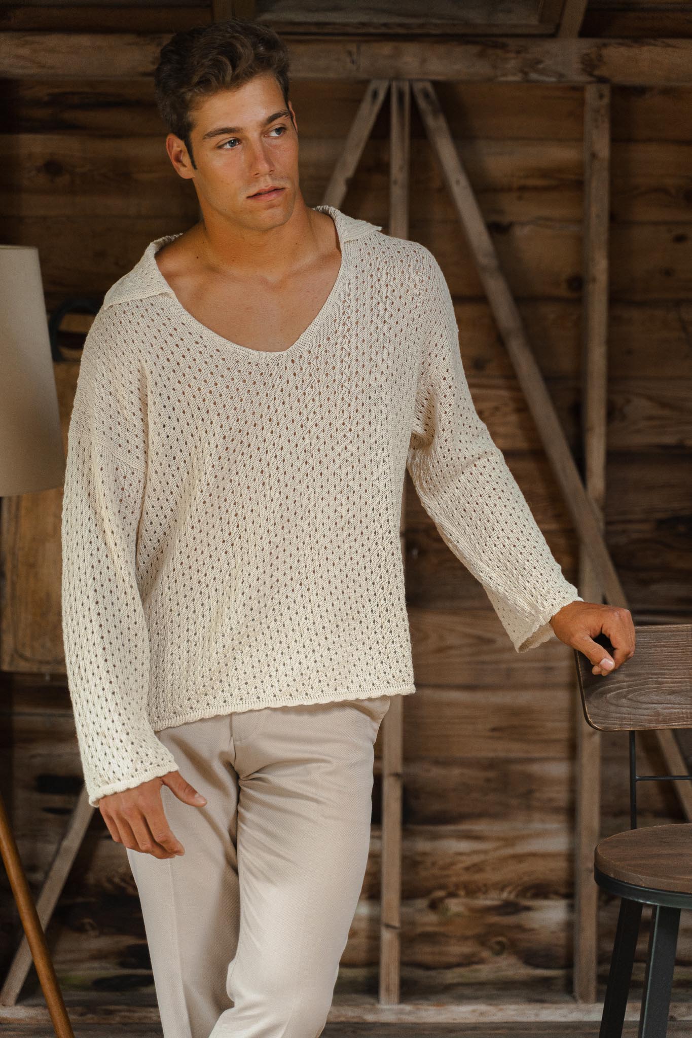 The Haze Alpaca Open Knit Sweater in cream