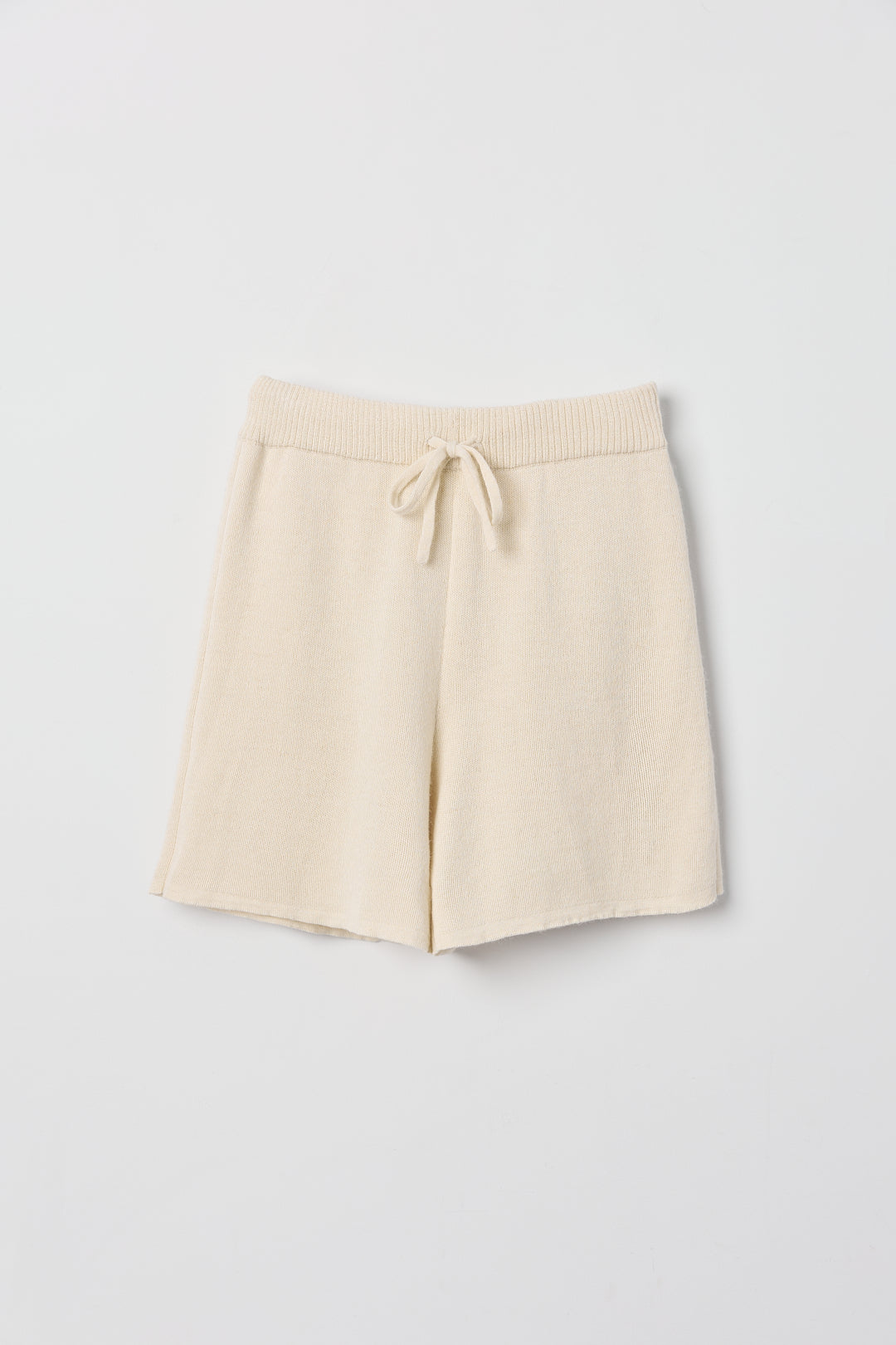 Airy Shorts in Cream, alpaca and silk knit shorts by Ahblo, flat lay
