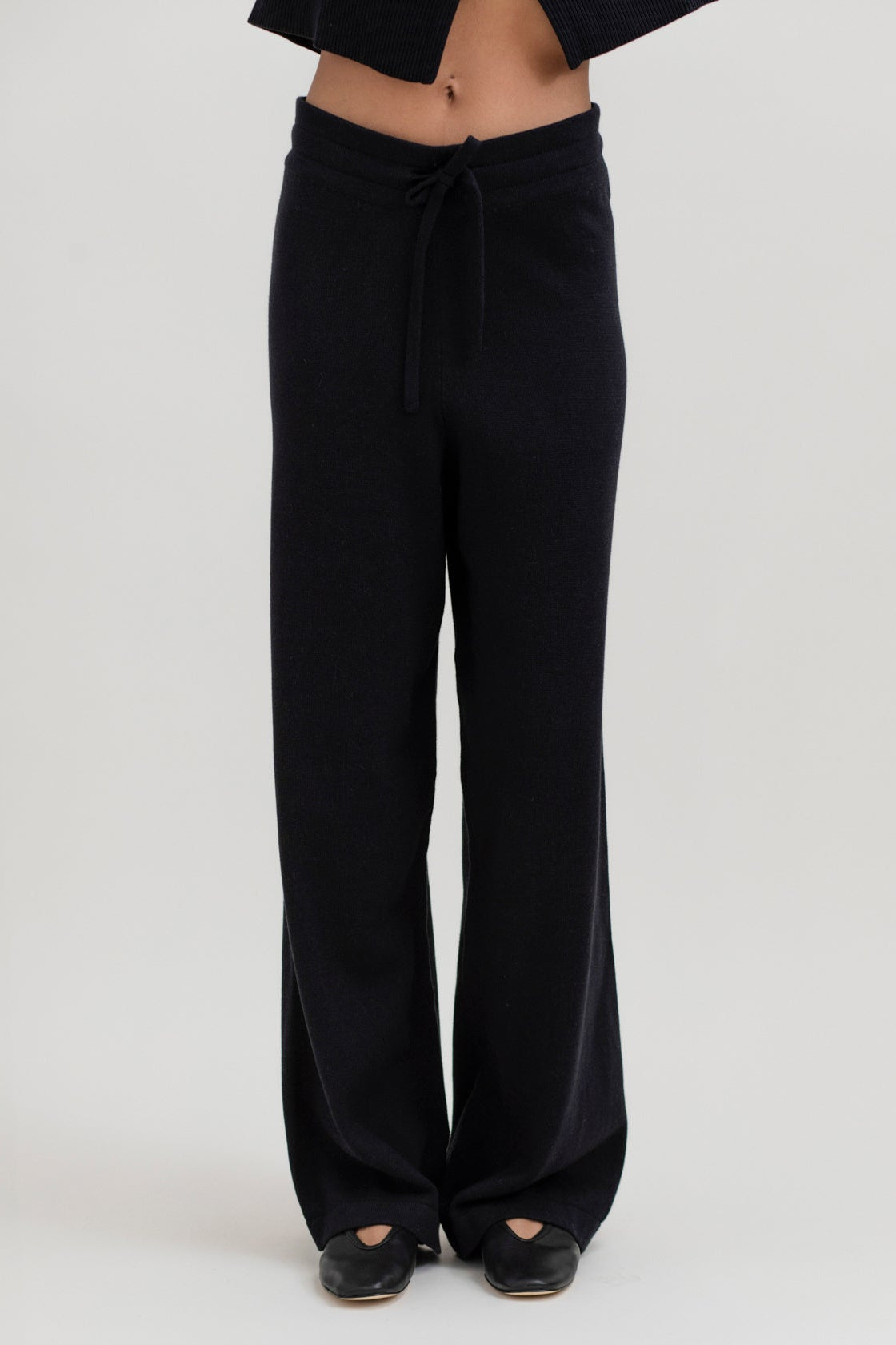 Alba Pants in Black, cotton and baby alpaca wide-leg pants by Ahblo, worn by model