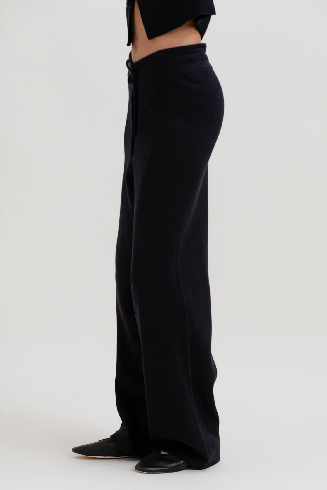 Alba Pants in Black, cotton and baby alpaca wide-leg pants by Ahblo, worn by model