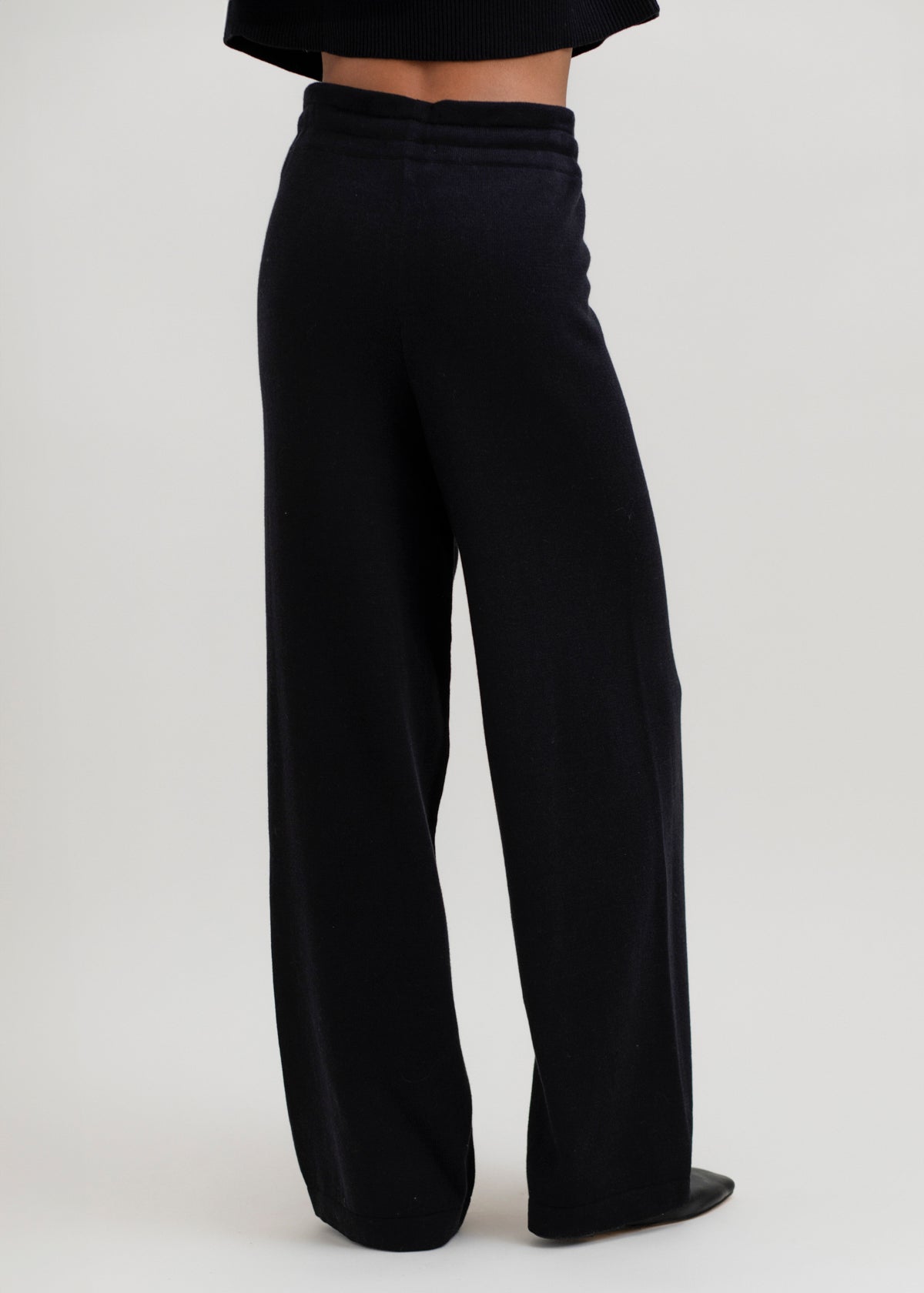 Alba Pants in Black, cotton and baby alpaca wide-leg pants by Ahblo, worn by model