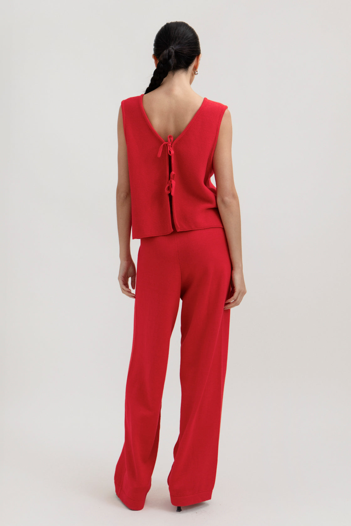 Alba Pants in Cerise, cotton and baby alpaca wide-leg pants by Ahblo, worn by model