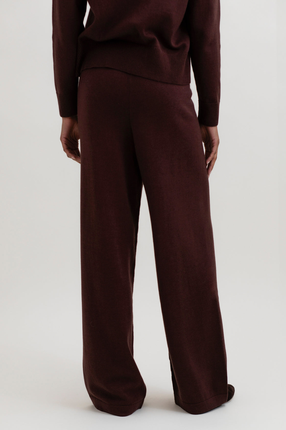 Alba Pants in Chocolate Brown, cotton and baby alpaca wide-leg pants by Ahblo, worn by model