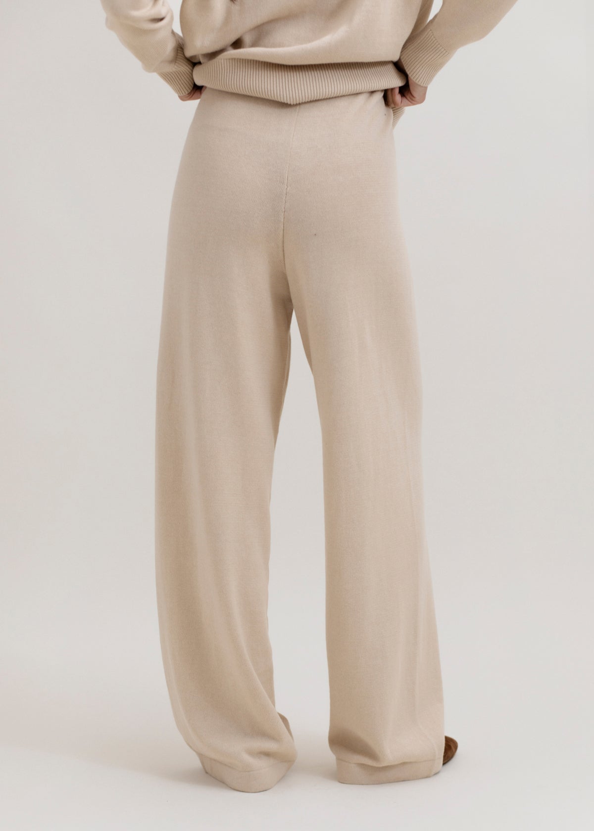 Alba Pants in Praline, cotton and baby alpaca wide-leg pants by Ahblo, worn by model
