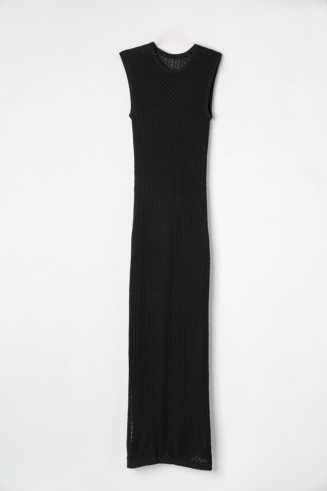 Aurora Dress in Black, baby alpaca knit maxi dress by Ahblo, flat lay