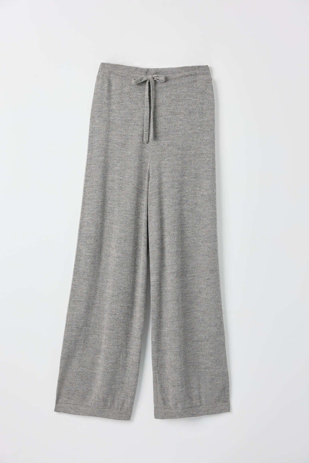 Avery Trousers in Mist Grey, baby alpaca wide-leg knit trousers by Ahblo, flat lay