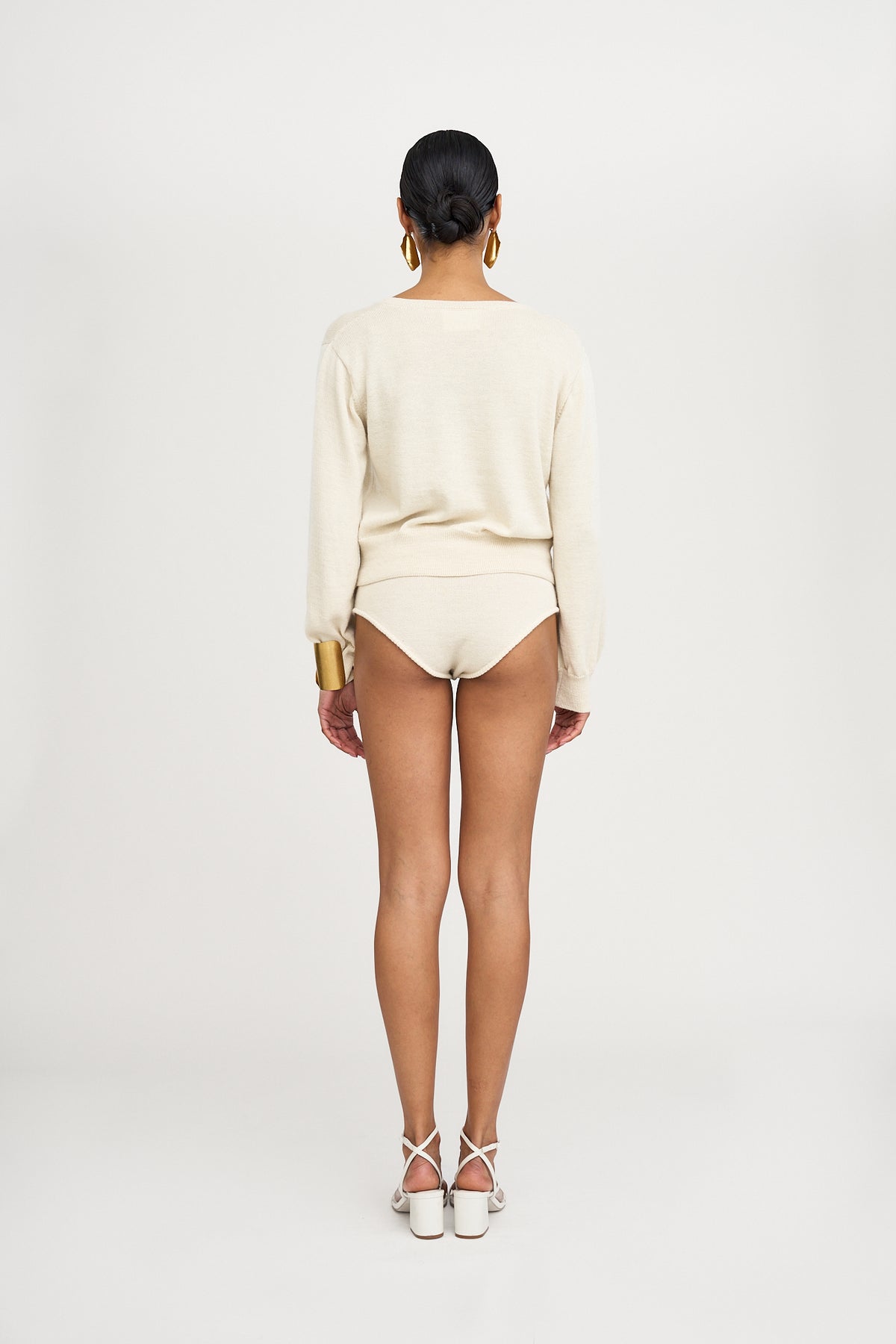 Ellis Micro Shorts in Cream, royal alpaca micro shorts by Ahblo, worn by model