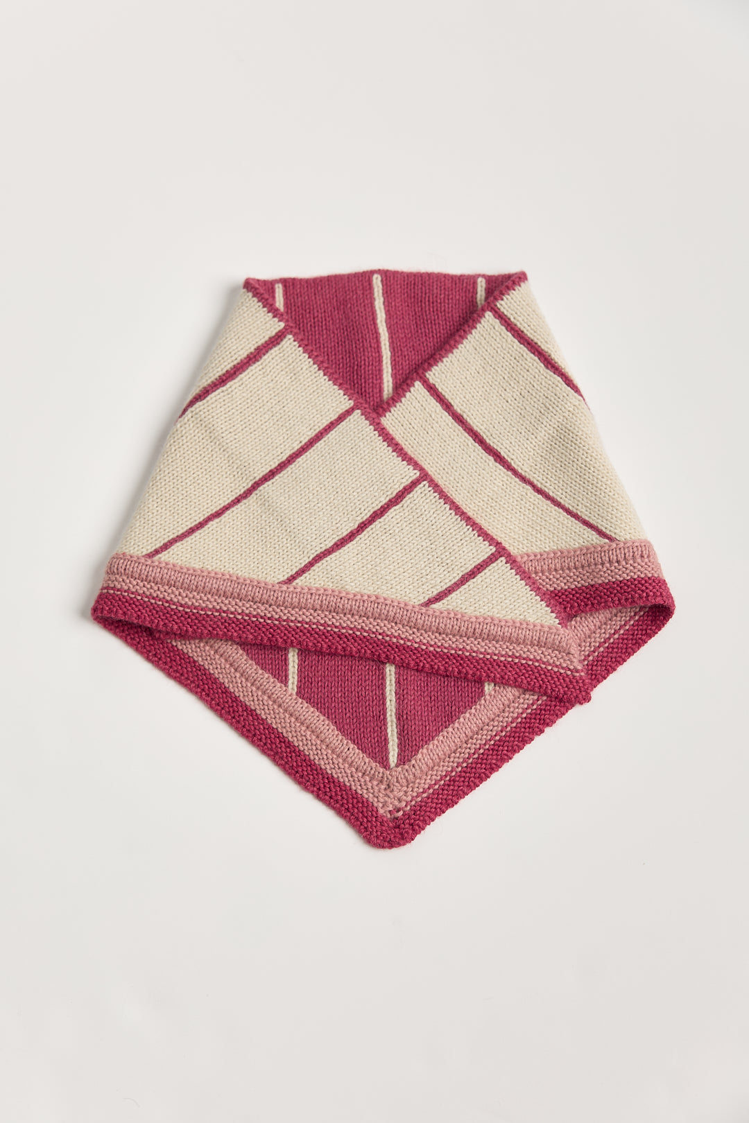 Lina Scarf in Wild Rose, reversible striped baby alpaca triangle scarf by Ahblo, flat lay