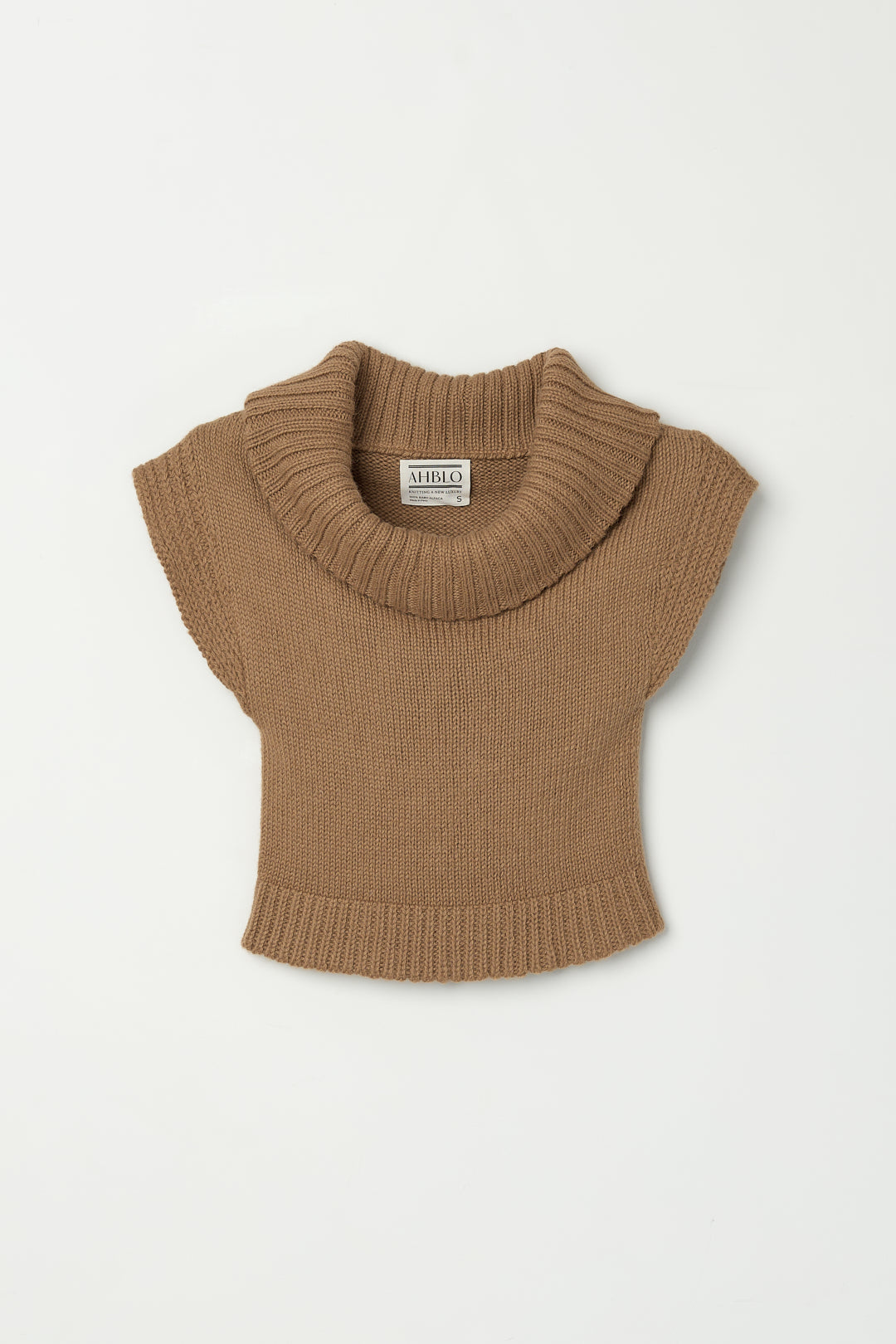 Luna Top in Caramel, baby alpaca knit top by Ahblo, flat lay