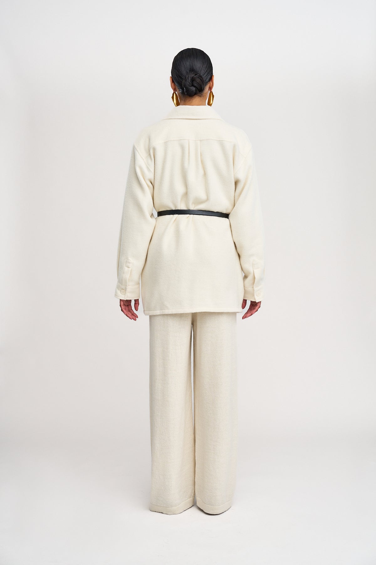 Noa Jacket in Cream, baby alpaca shirt jacket by Ahblo, back view
