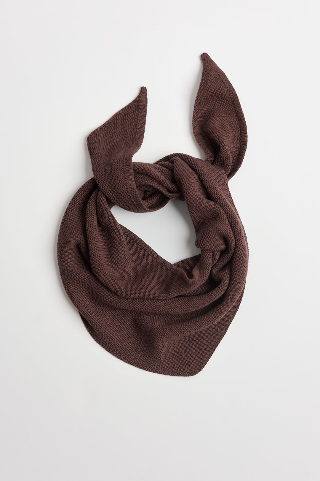 Nora Scarf in Chocolate Brown, cotton and baby alpaca triangle scarf by Ahblo, flat lay
