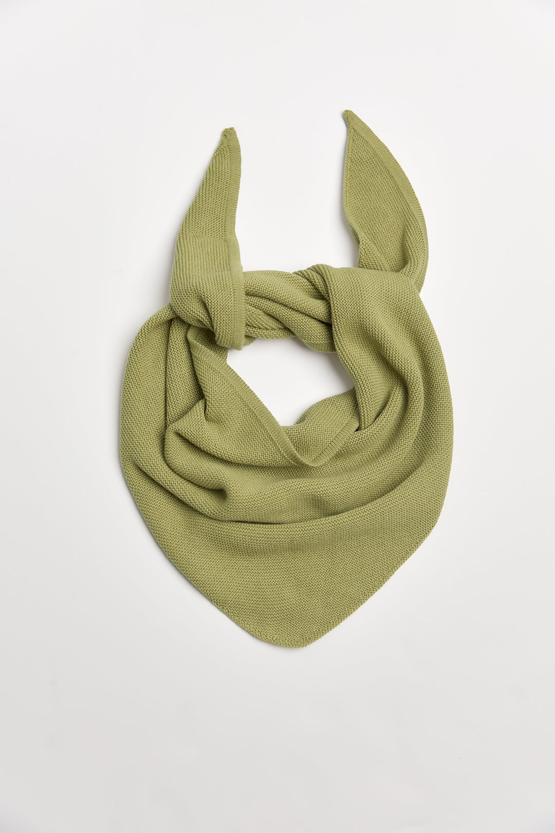 Nora Scarf in Olive, cotton and baby alpaca triangle scarf by Ahblo, flat lay