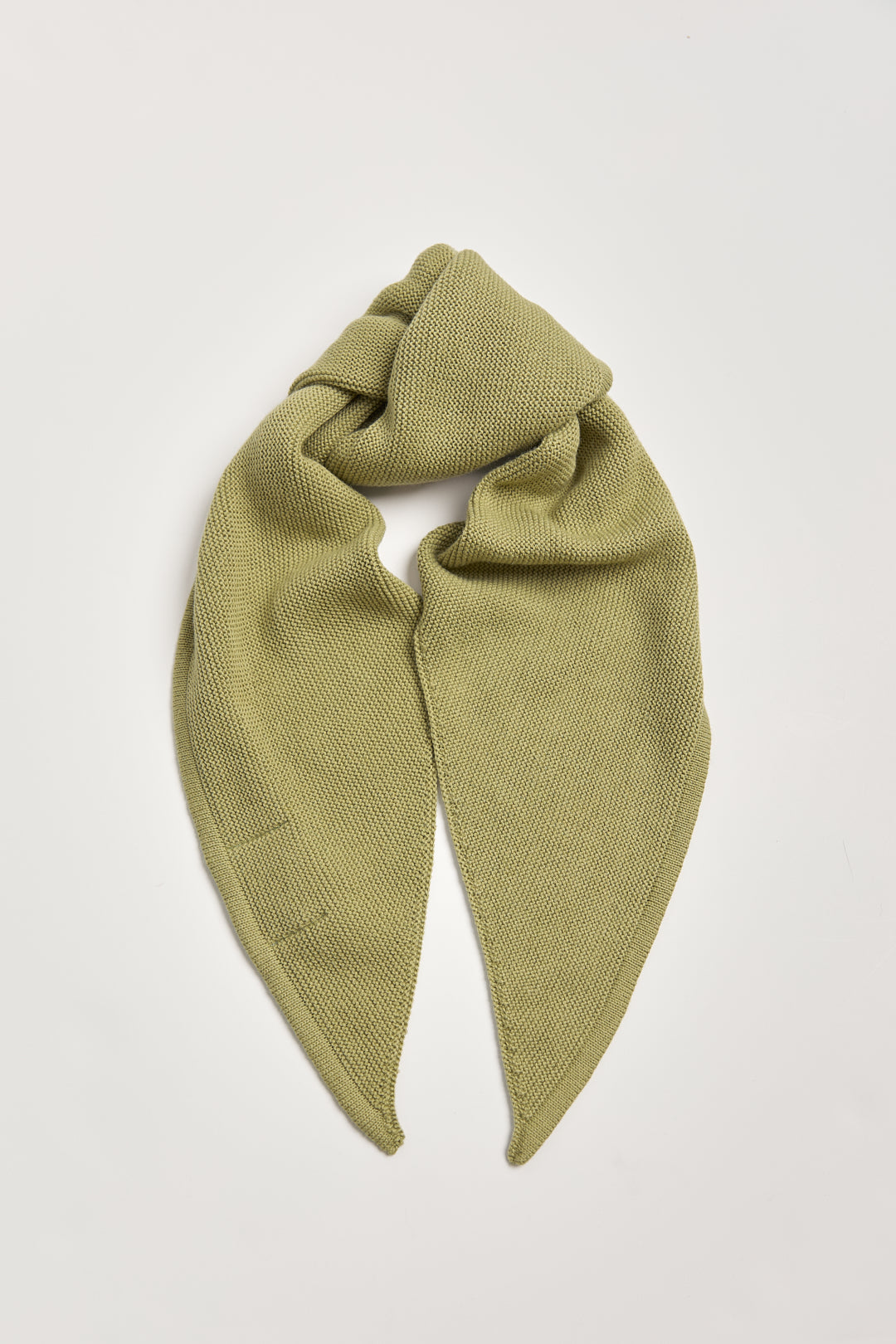Nora Scarf in Olive, cotton and baby alpaca triangle scarf by Ahblo, flat lay