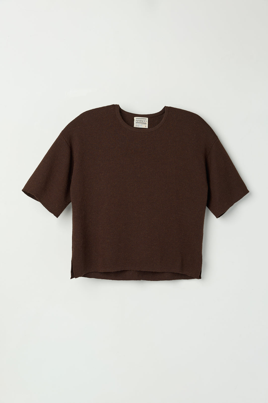 Solace Tee Sweater in Chocolate Brown, alpaca tee sweater by Ahblo, flat lay