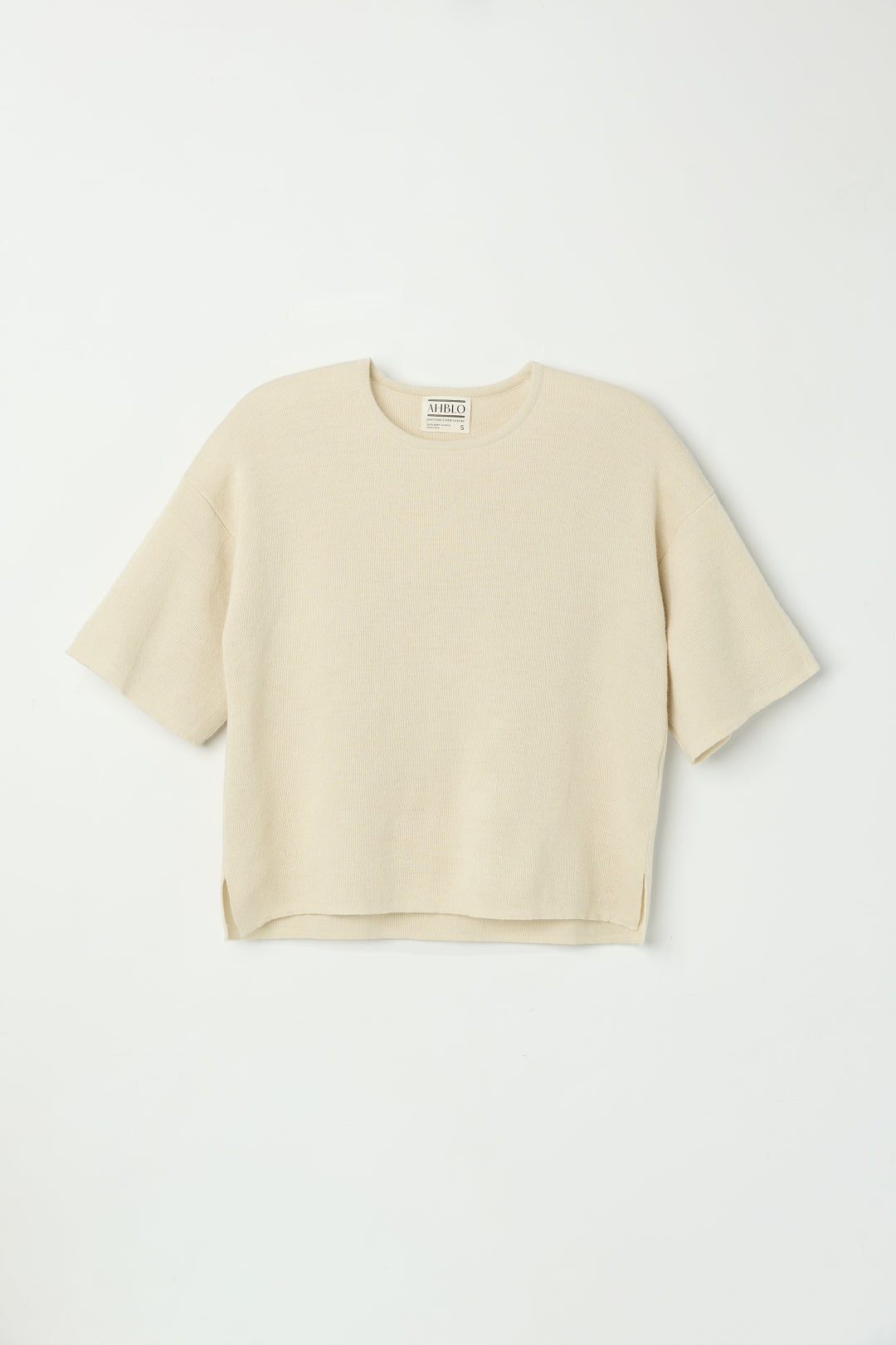 Solace Tee Sweater in Cream, alpaca tee sweater by Ahblo, flat lay