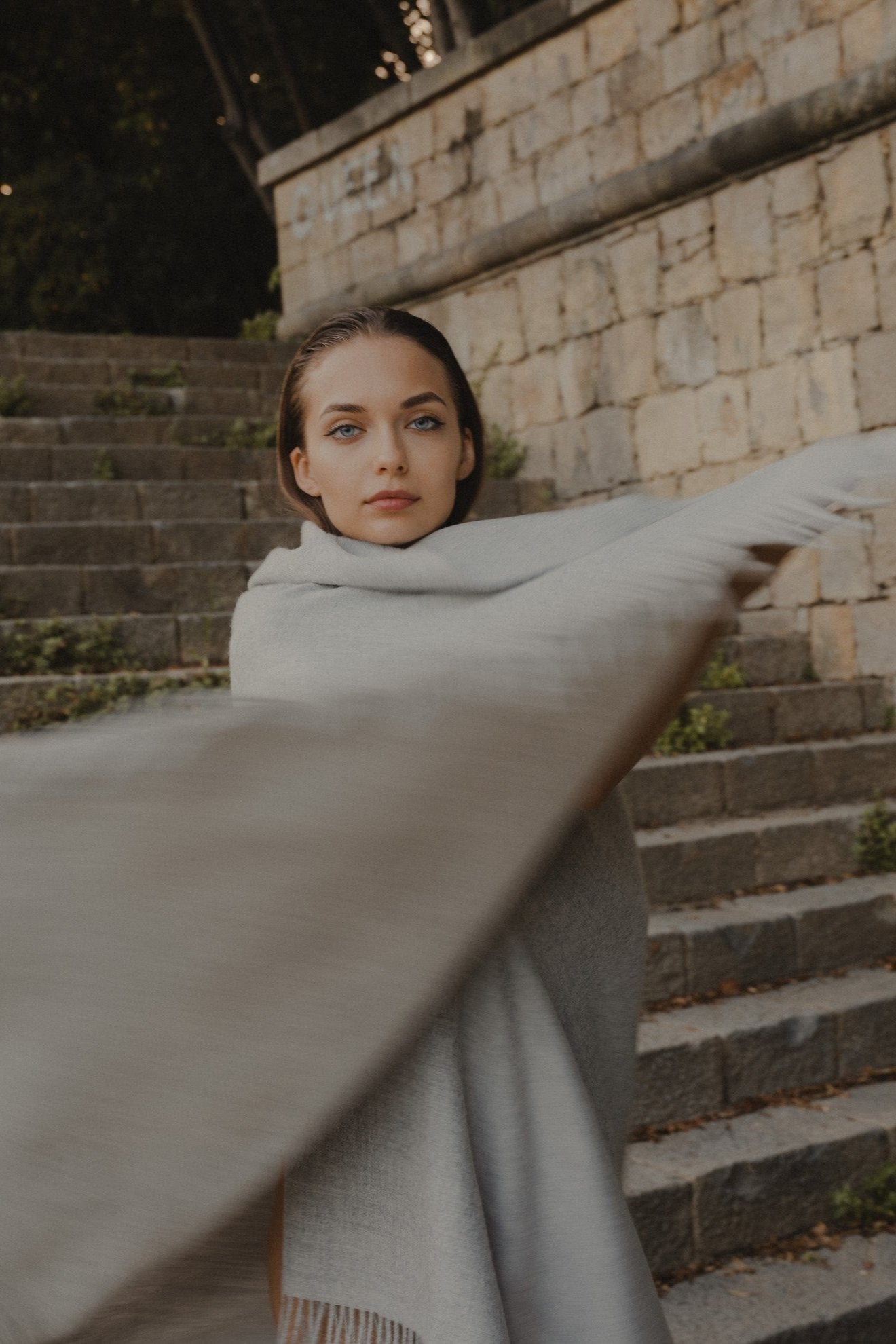 Riley Alpaca Oversized Throw Scarf in Light Grey