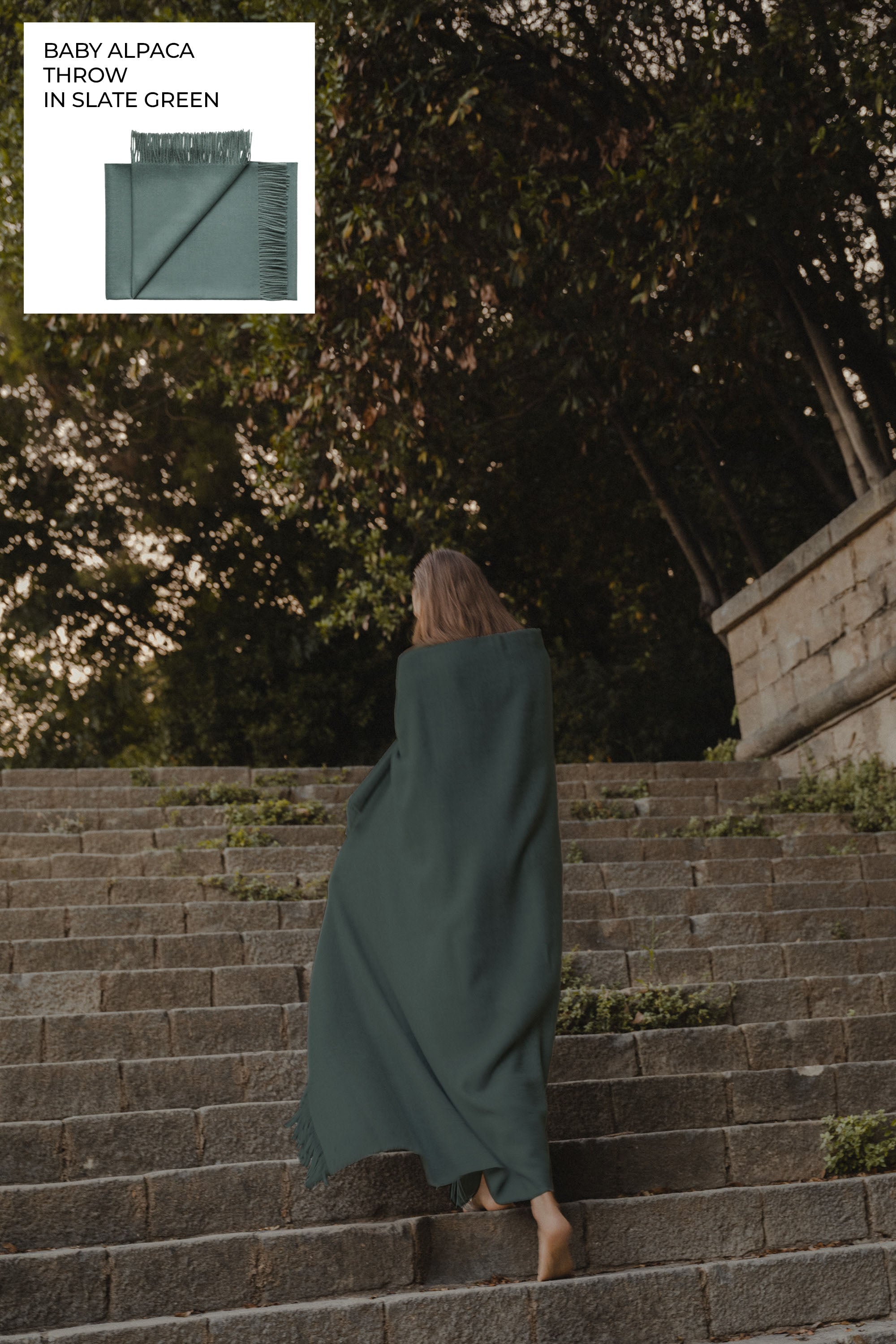 Riley Alpaca Oversized Throw Scarf in Slate Green