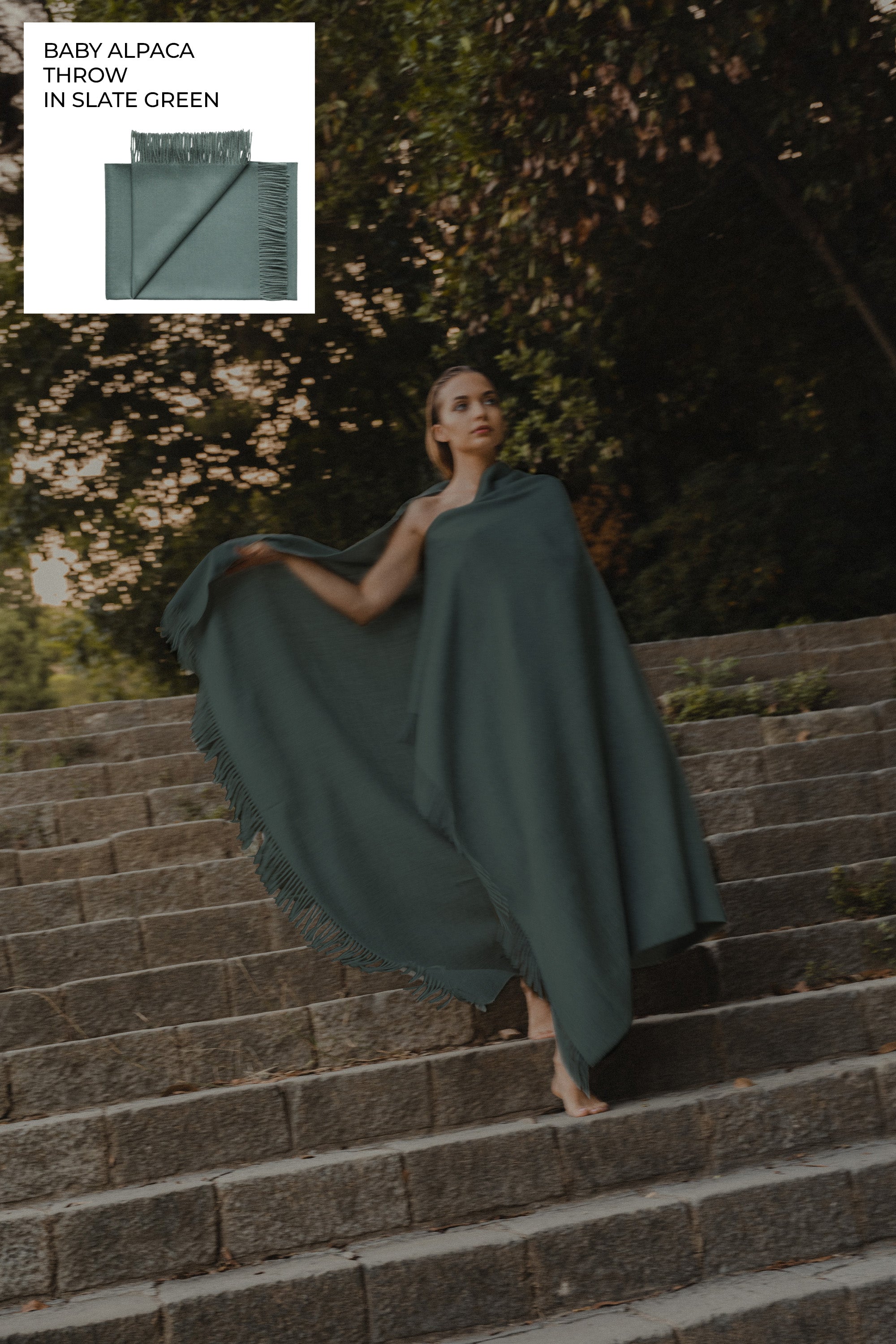 Riley Alpaca Oversized Throw Scarf in Slate Green